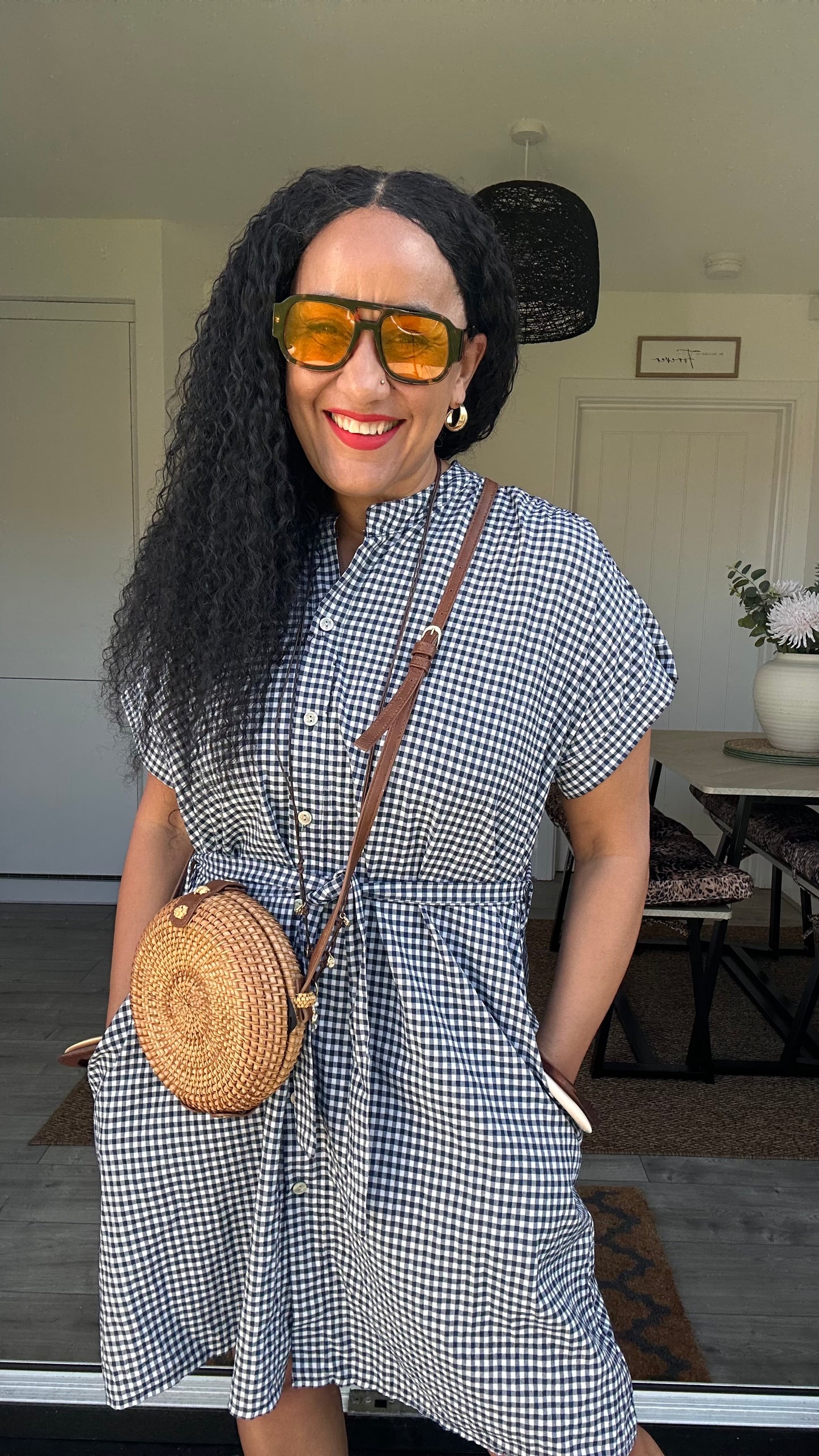 AVA EVERYDAY GINGHAM SHIRT DRESS NAVY *New