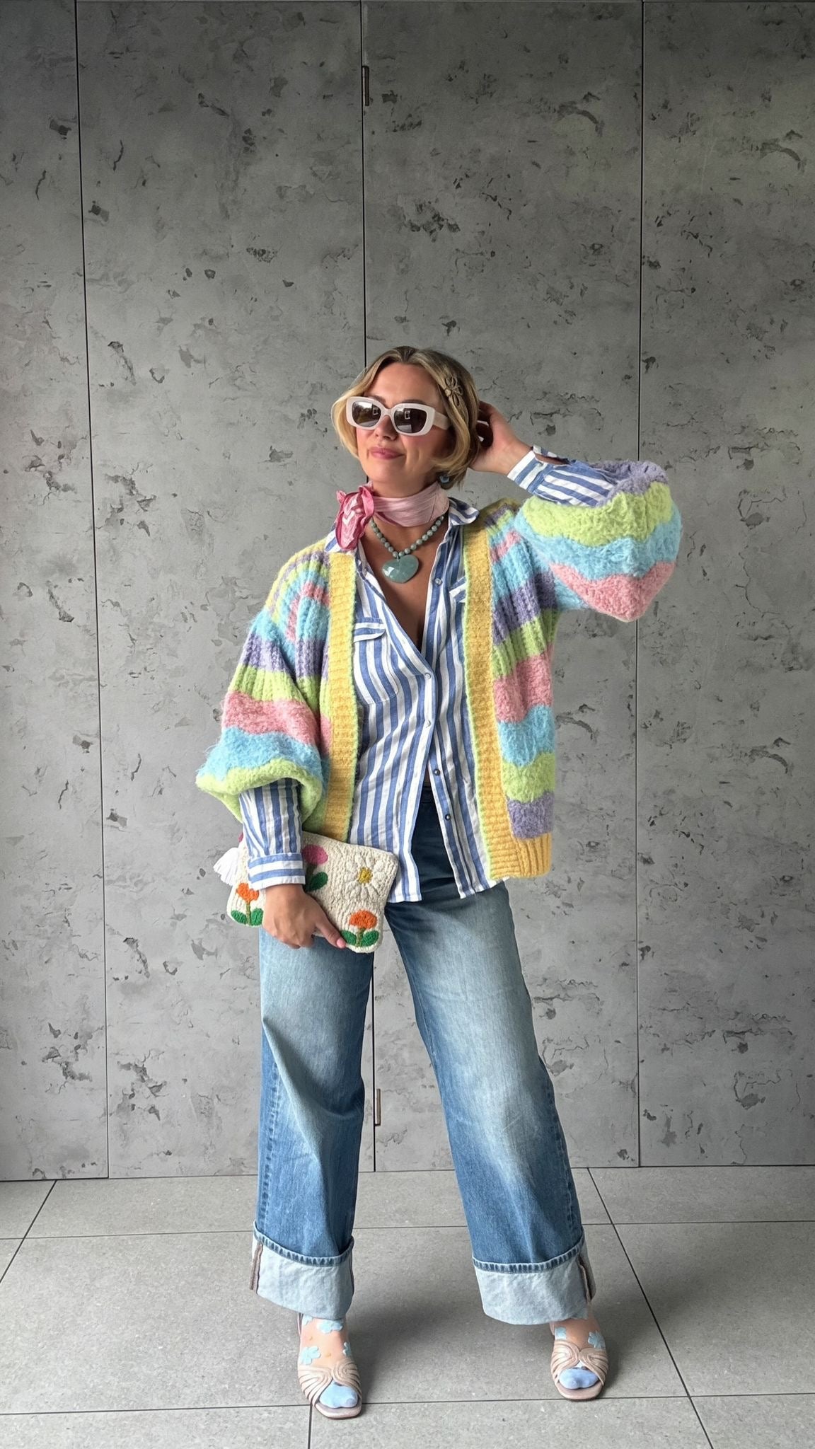 BRI CLOUD RAINBOW CLOUD CARDIGAN PASTEL YELLOW PINK  *New