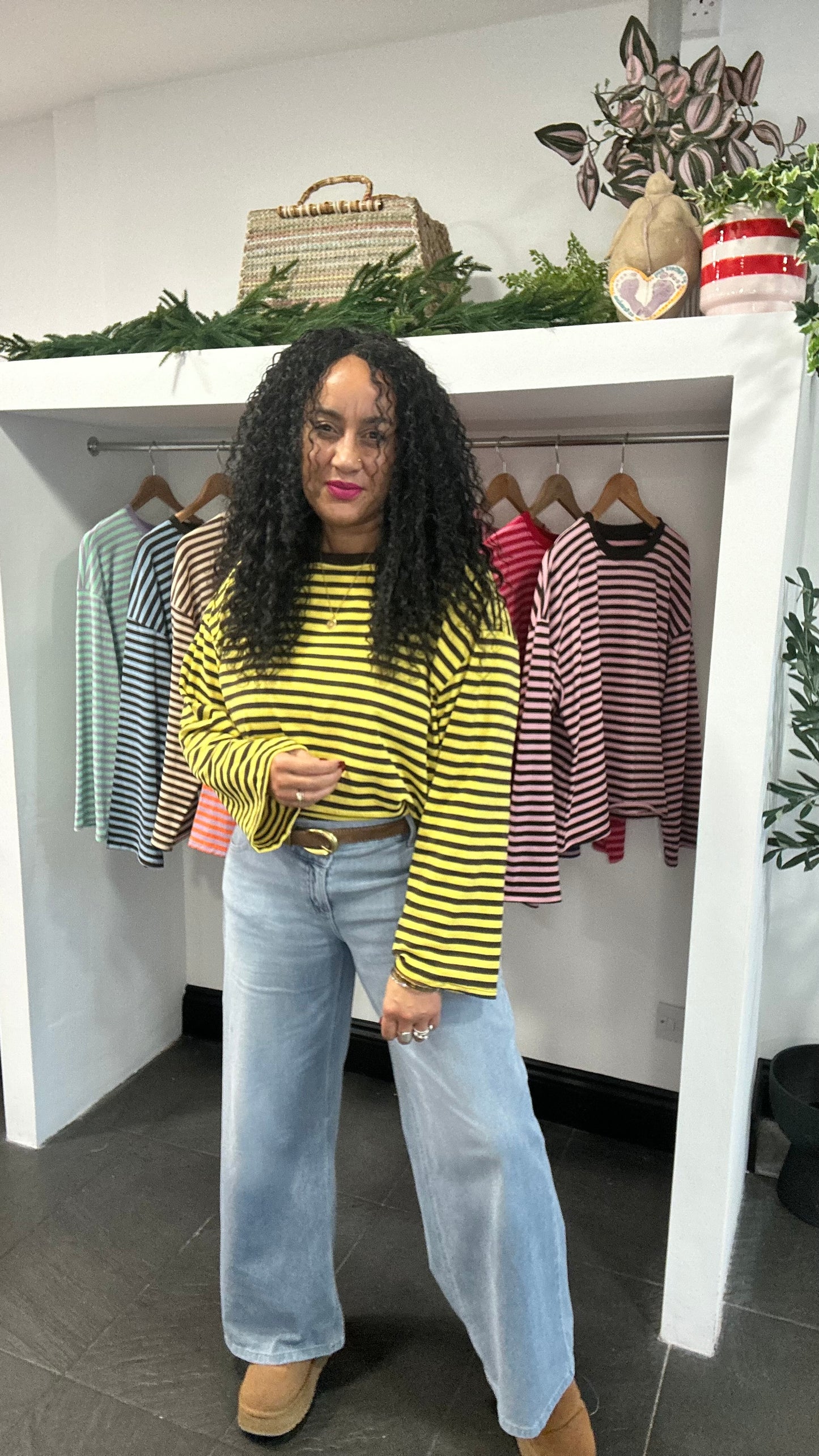 BELLE STRIPE TOP WITH WIDE SLEEVES BROWN & YELLOW *New