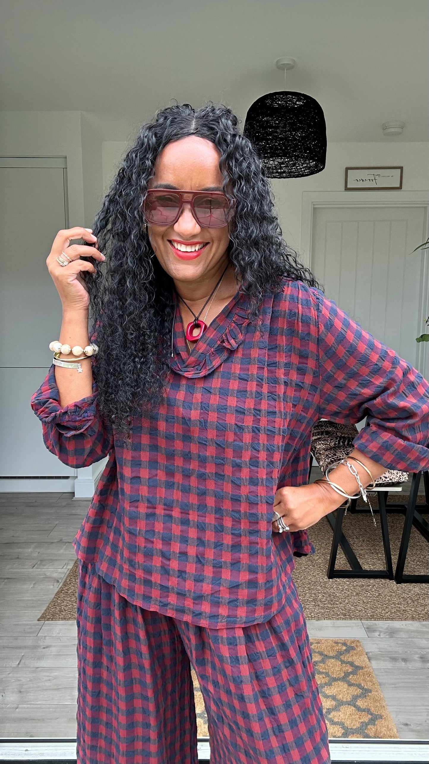 EVIE CHECKED BLOUSE RED *New