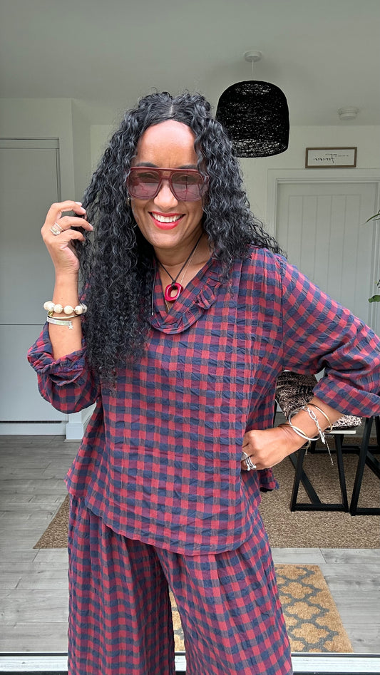 EVIE CHECKED BLOUSE RED *New