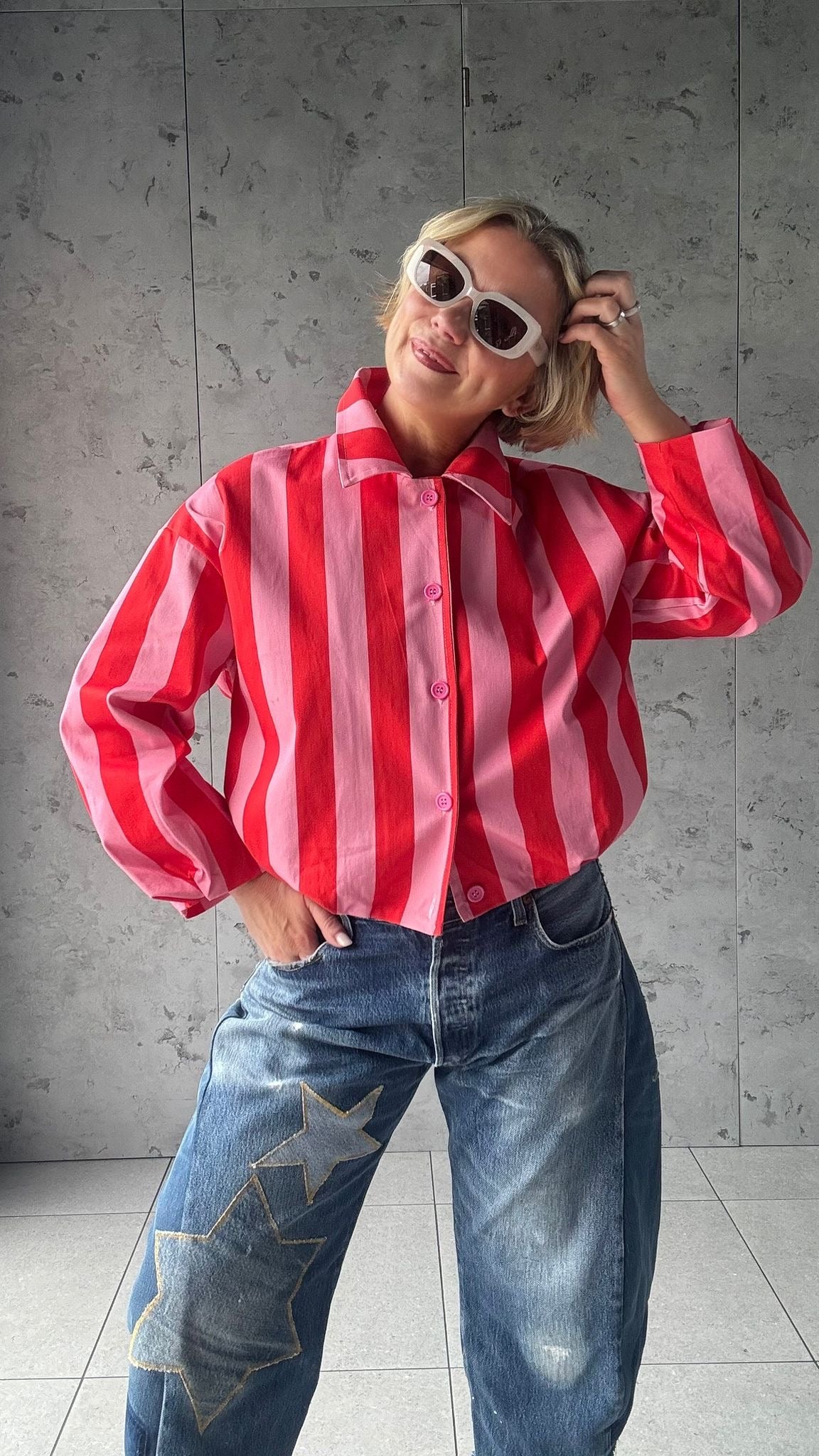 CANDY STRIPE DENIM JACKET PINK & RED *New