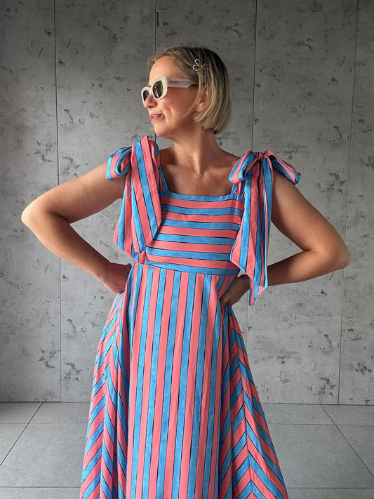 SALE SAMMI BOLD STRIPE MAXI DRESS PINK & BLUE