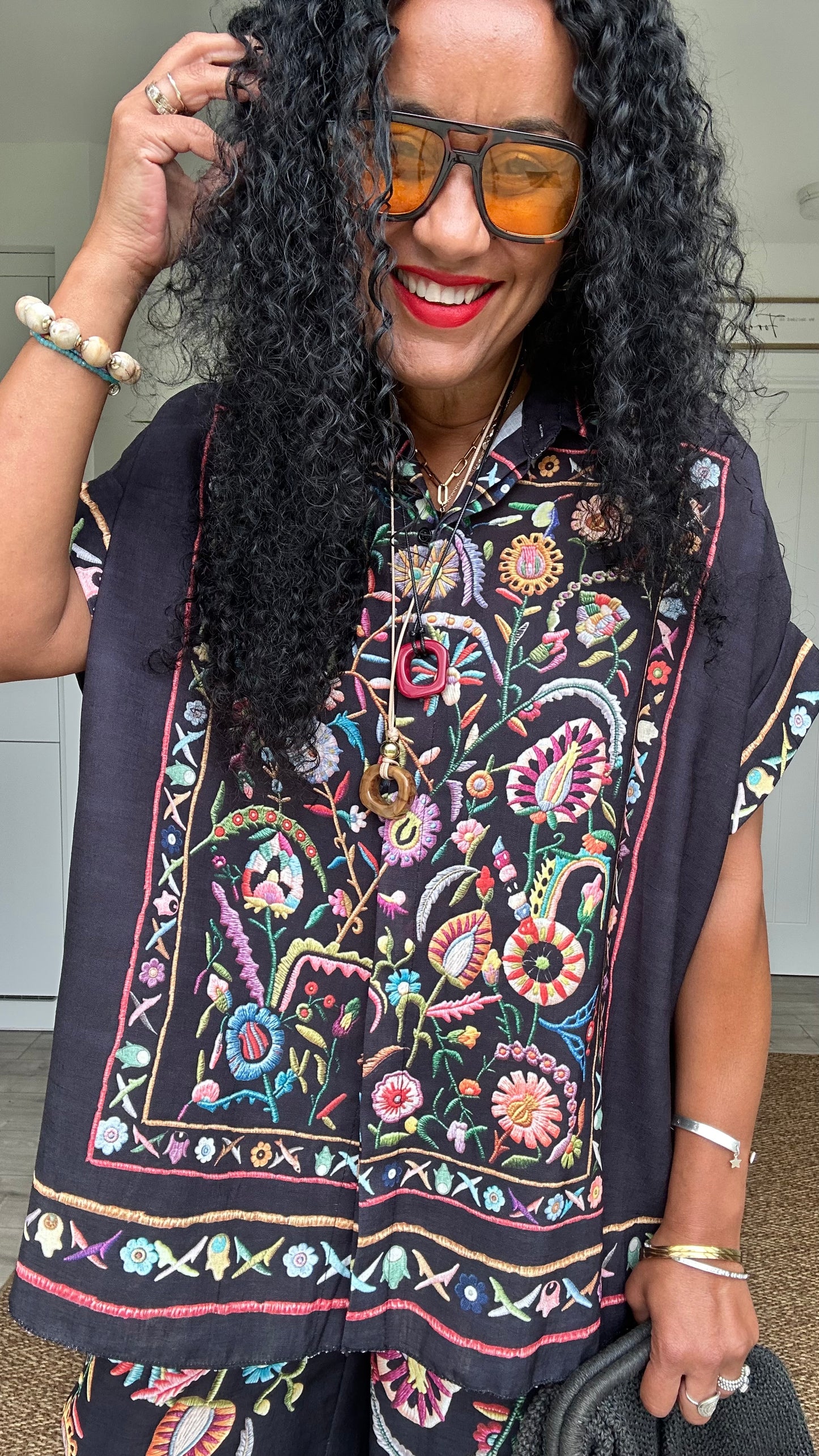 CLEO EMBROIDERED BOHO SHIRT BLACK *New
