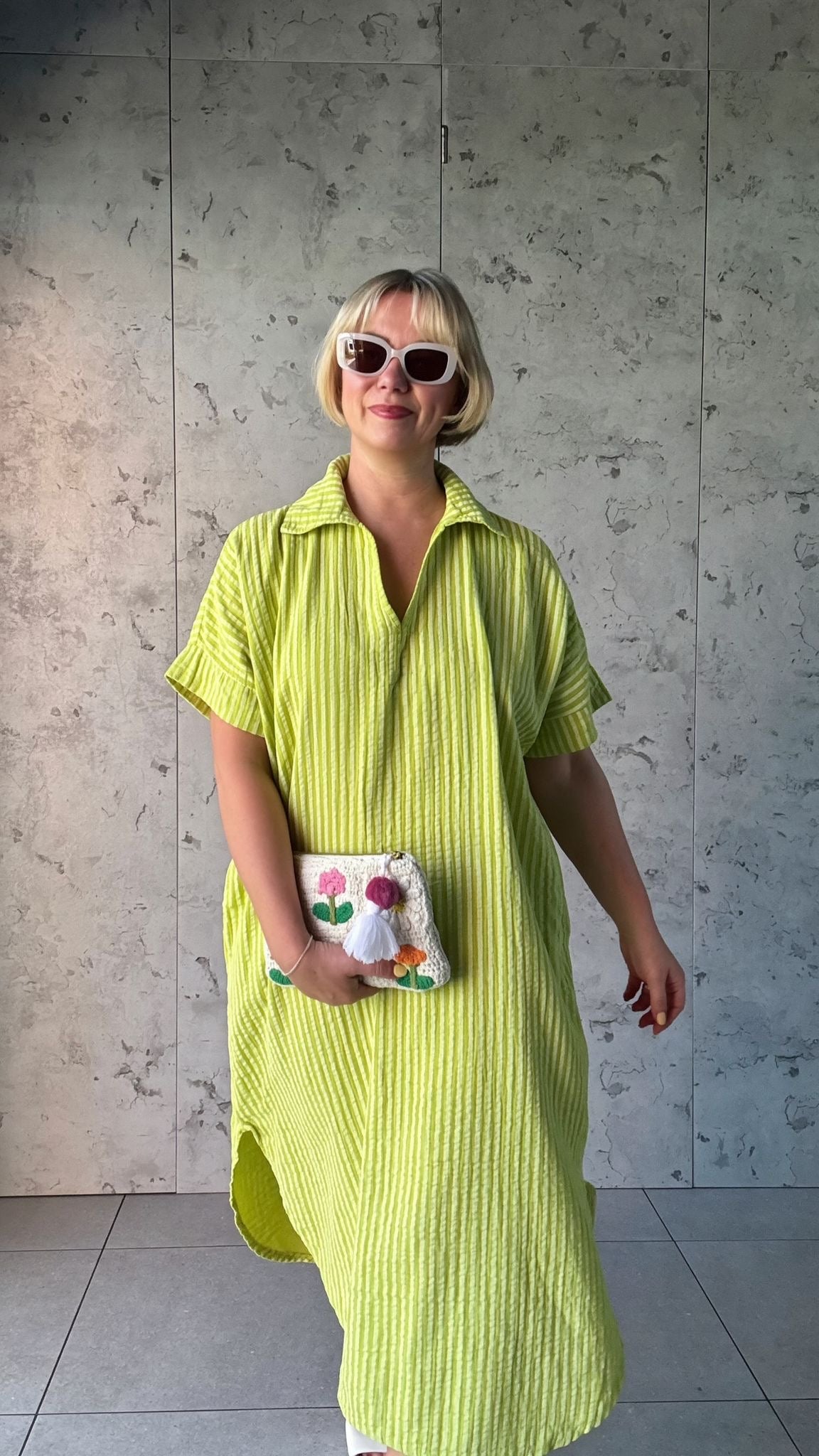SALE TAYO STRIPED TUNIC DRESS LIME GREEN