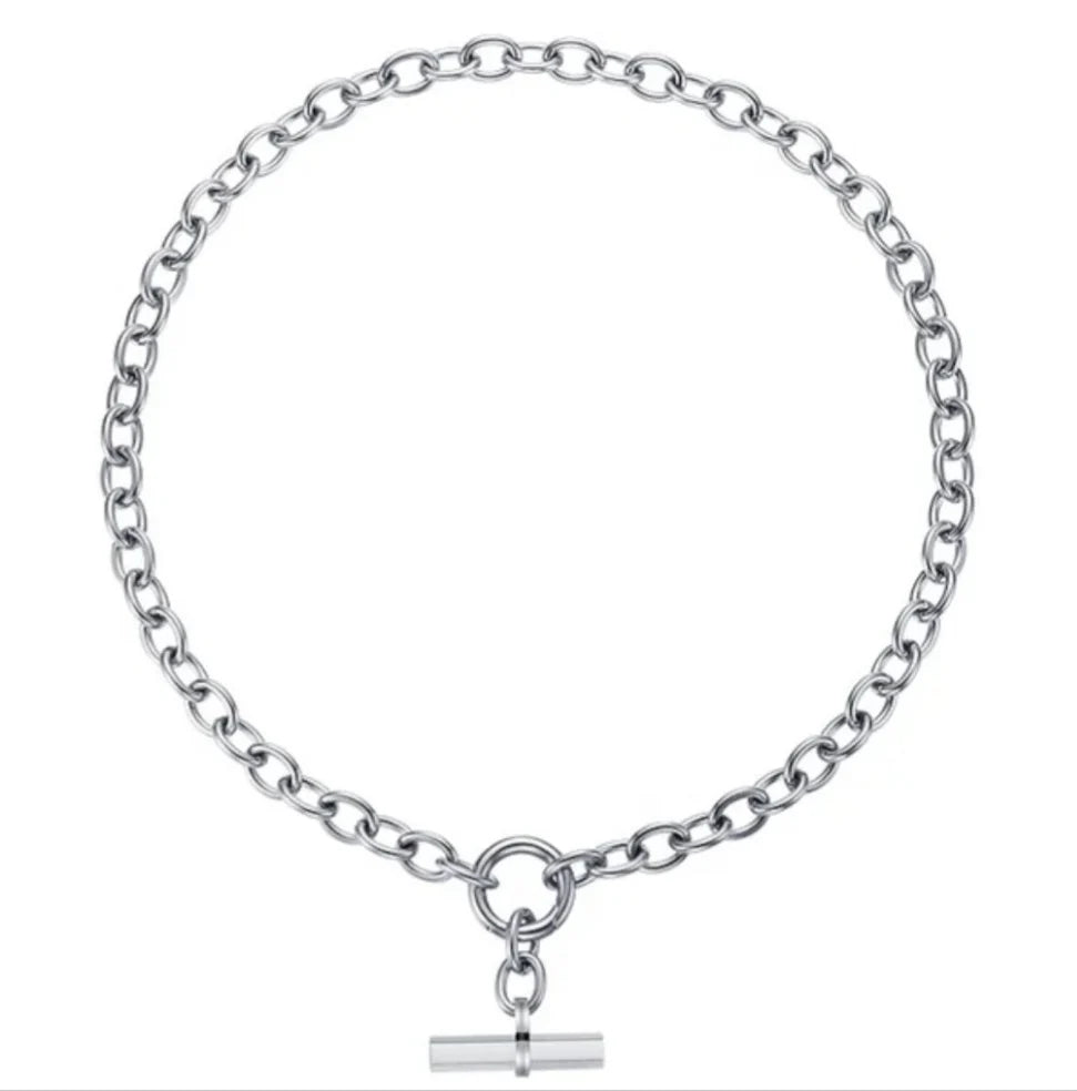 LUXURIOUS T-BAR LINK NECKLACE CHAIN SILVER  *New