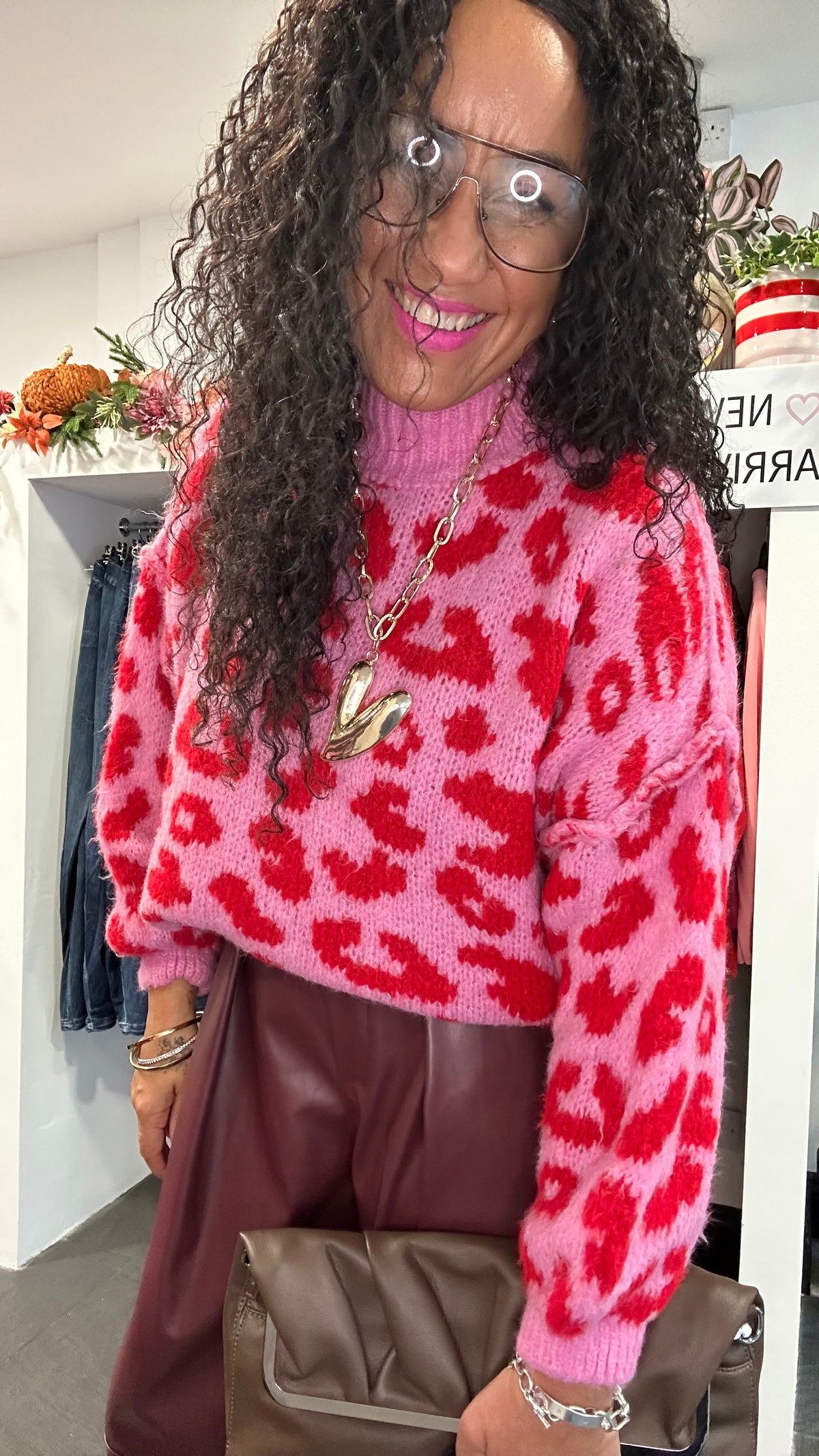 ALEX LEOPARD KNITWEAR RED & PINK *New