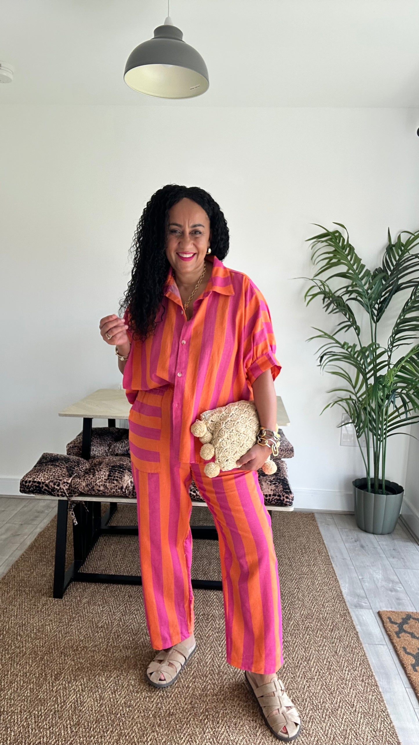NESSA RETRO STRIPED OVERSIZED SHIRT ORANGE & PINK 🍊🩷 *New