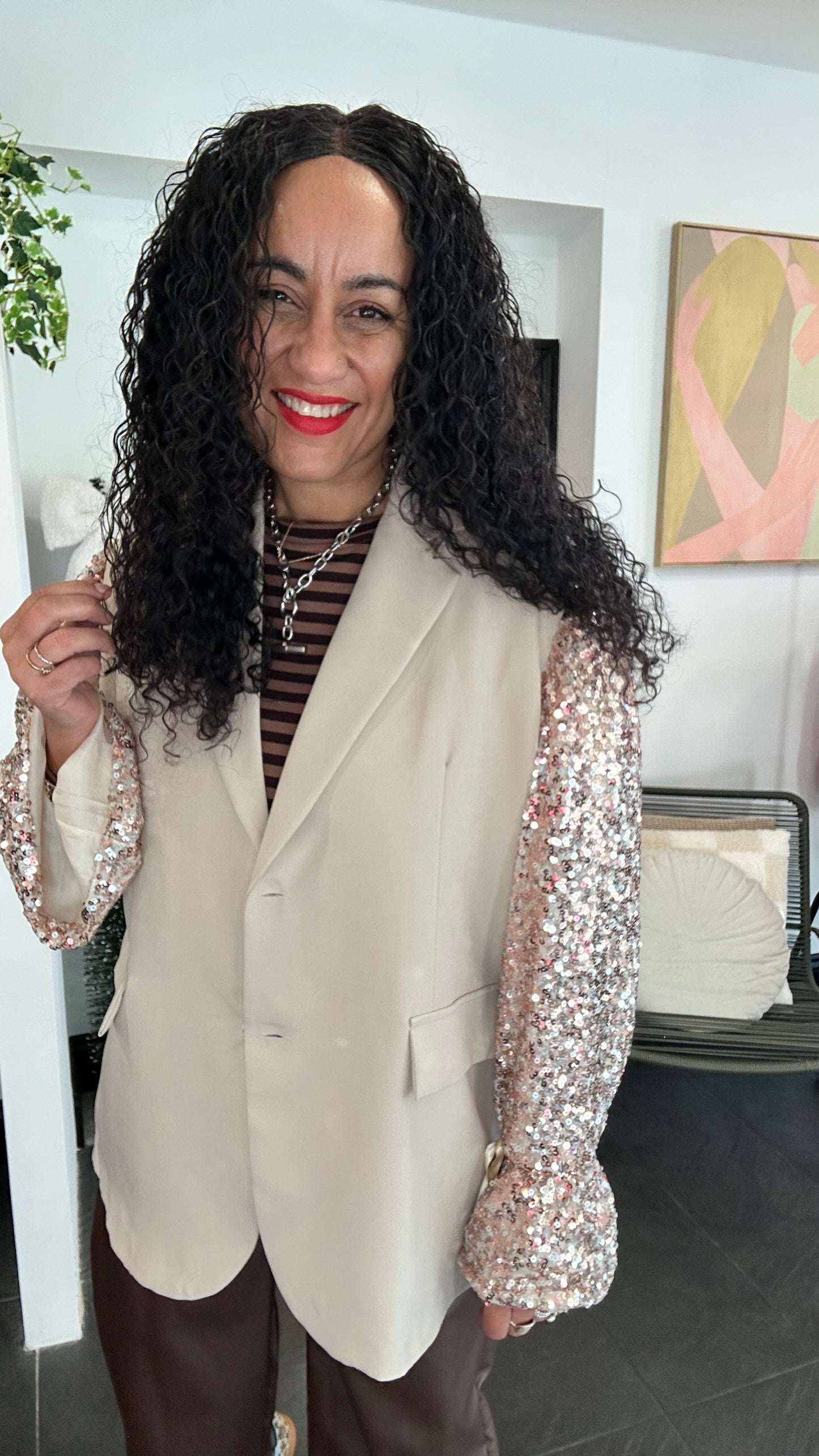 MANDA OVERSIZED SEQUIN BLAZER  CHAMPAGNE