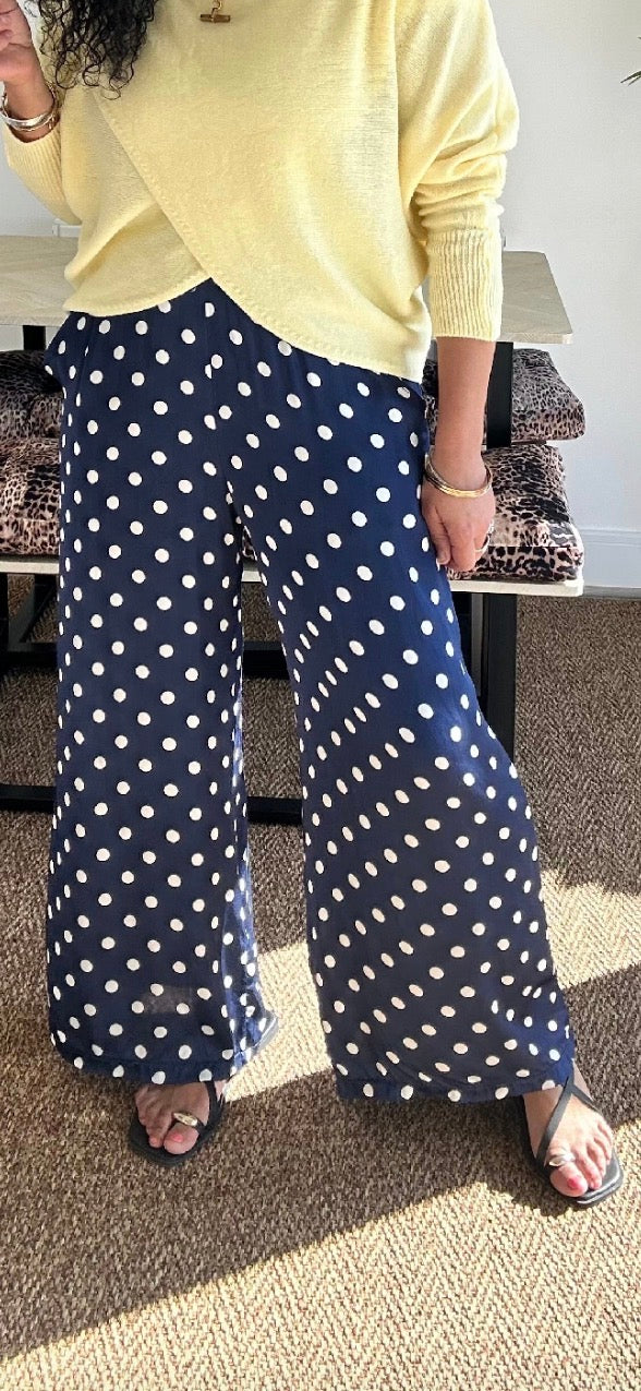 SALE DARICE POLKA DOT SILK TROUSERS NAVY *New