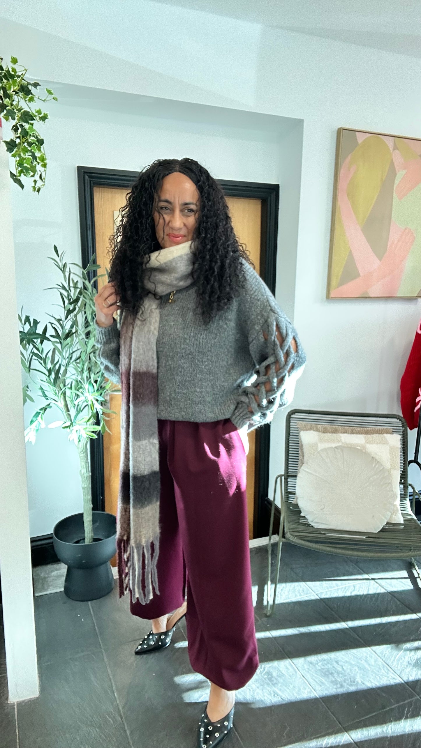 FIONA BALLOON CUFFED HEM TROUSERS DEEP BURGUNDY *New