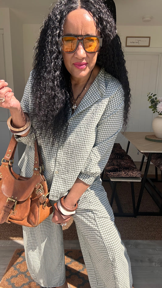 AVA GINGHAM BLOUSE SAGE GREEN *New