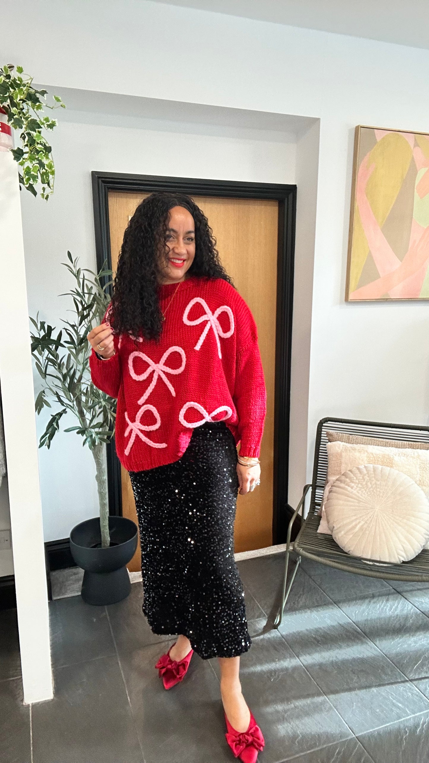 SARA VELVET SEQUIN MIDI SKIRT BLACK *New