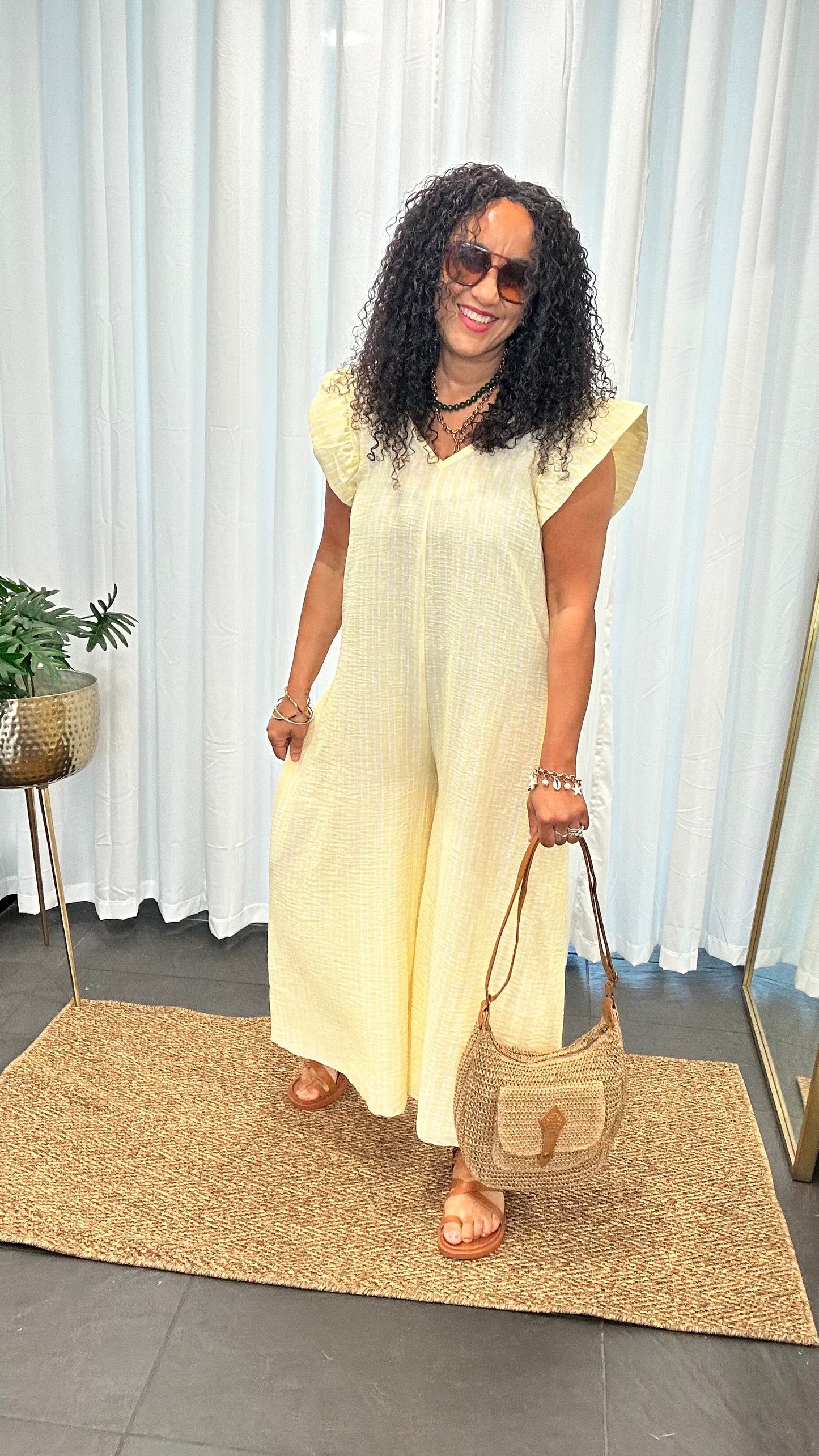 SALE AMIEE STRIPED JUMPSUIT YELLOW