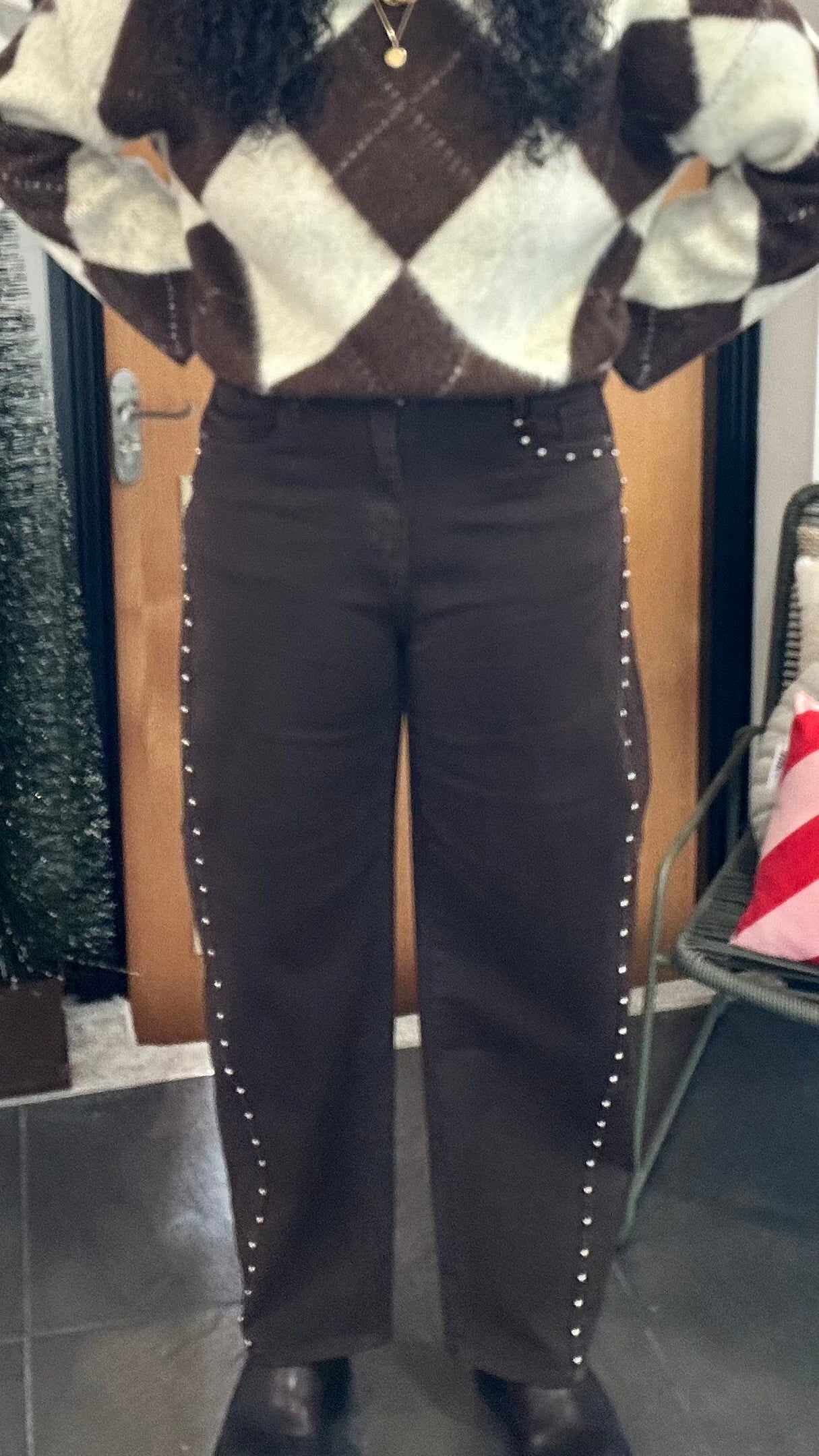 CHANNEL HIGH WAISTED STUD JEANS BROWN *New