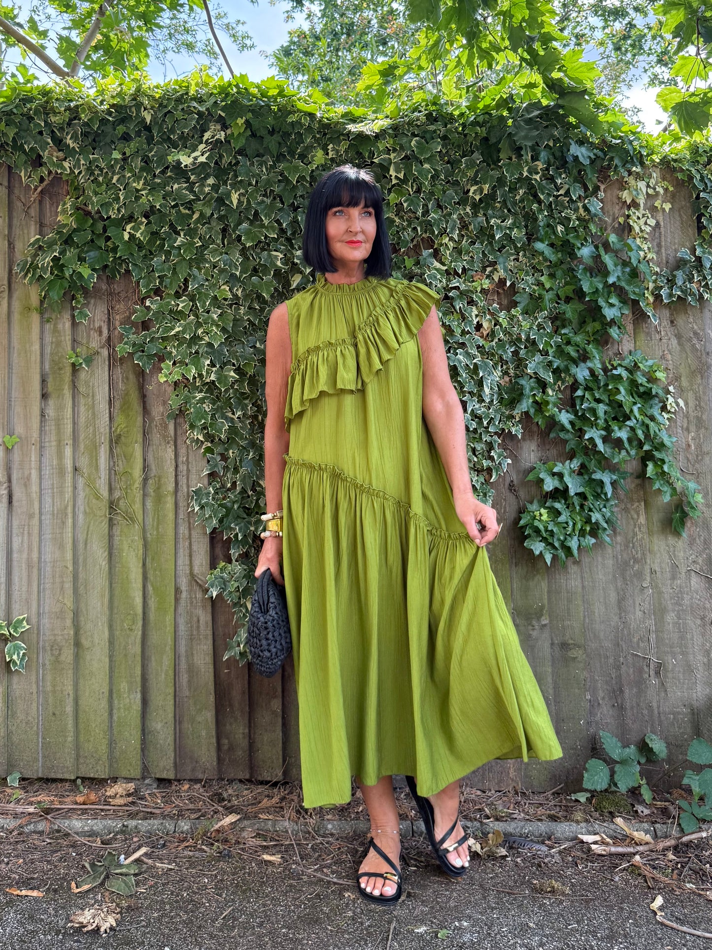 FLOWETRY FRILL MAXI DRESS OLIVE 🫒 GREEN *New
