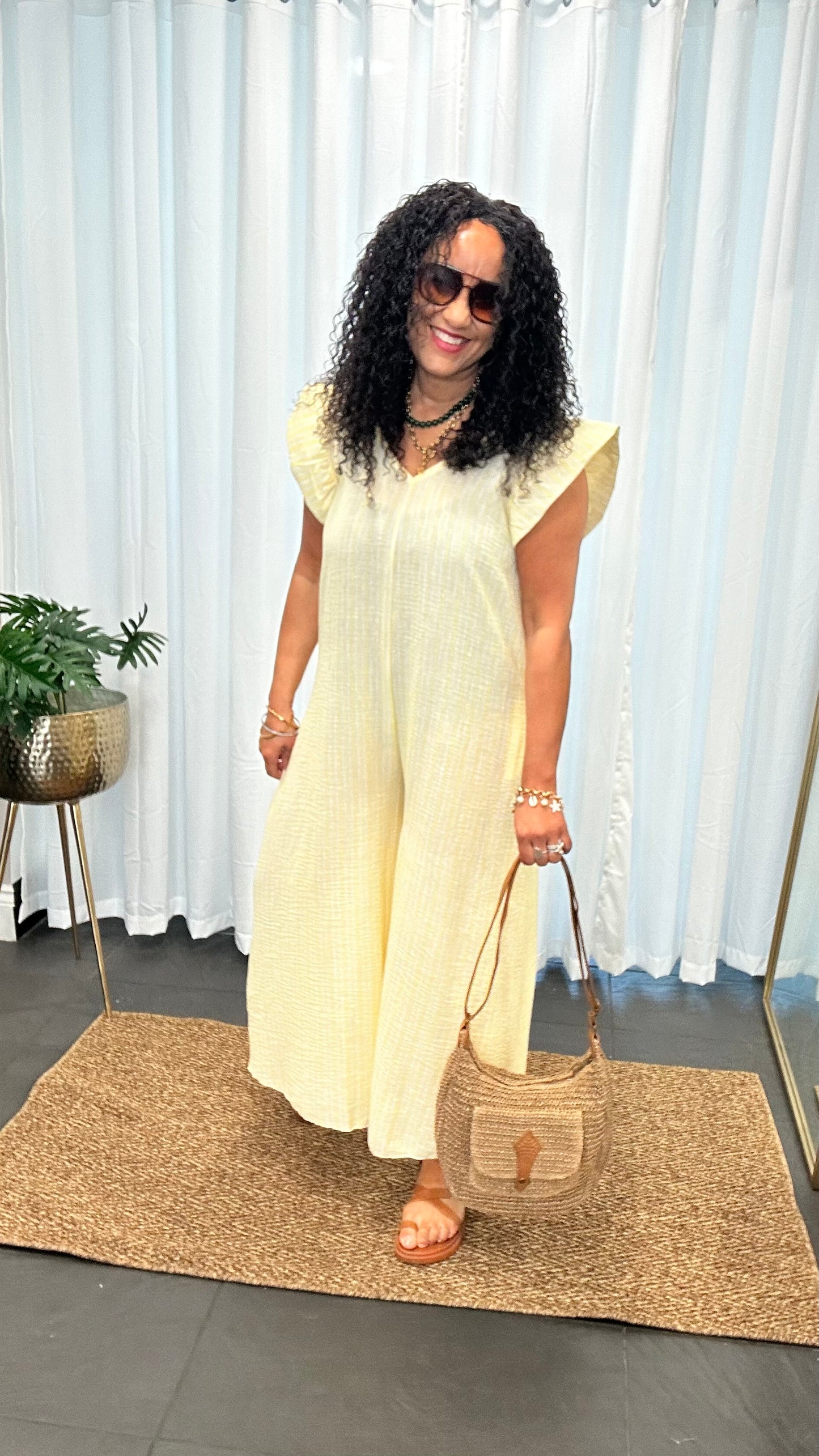 SALE AMIEE STRIPED JUMPSUIT YELLOW