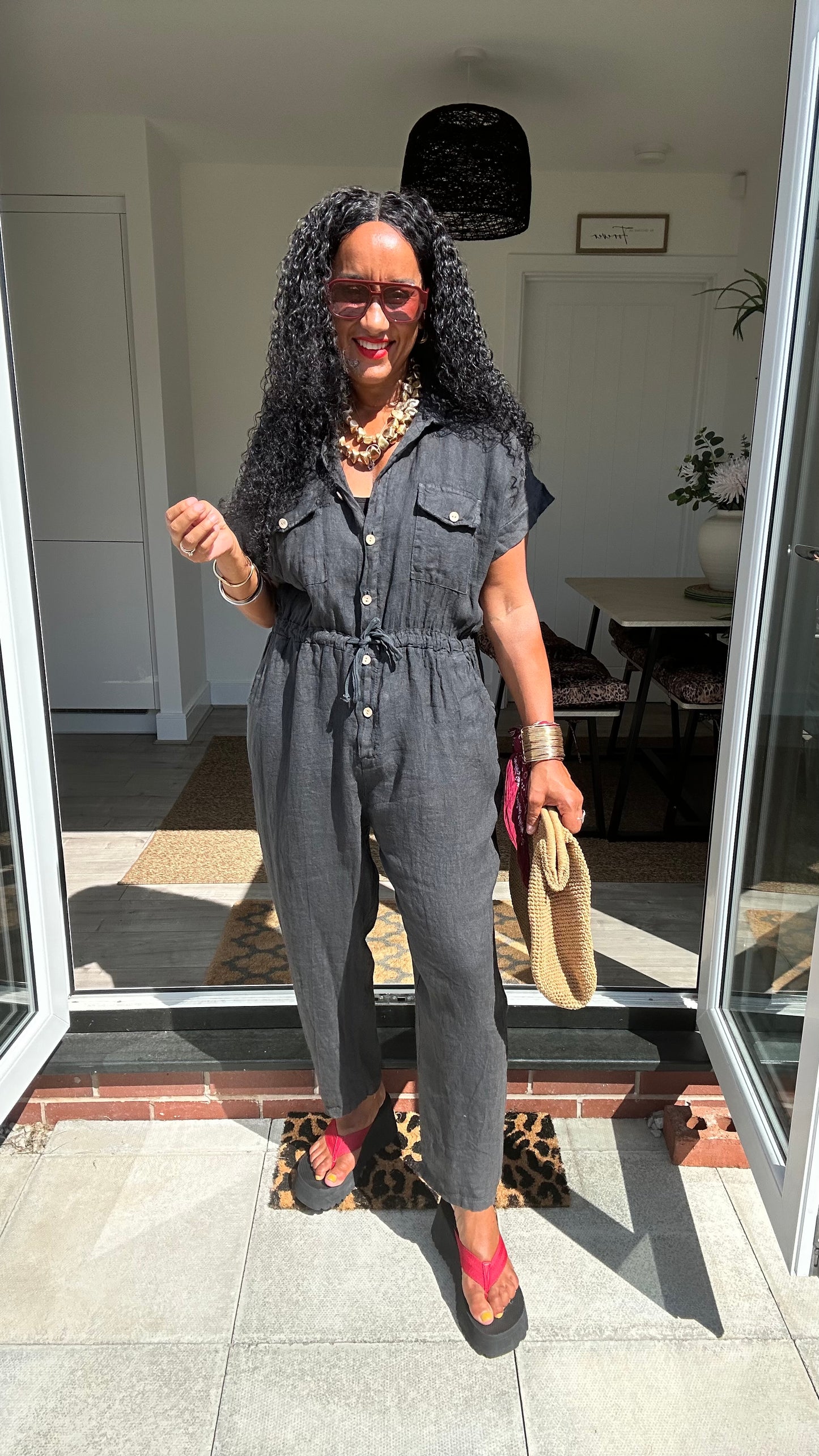 DERBY LINEN JUMPSUIT CHARCOAL *New