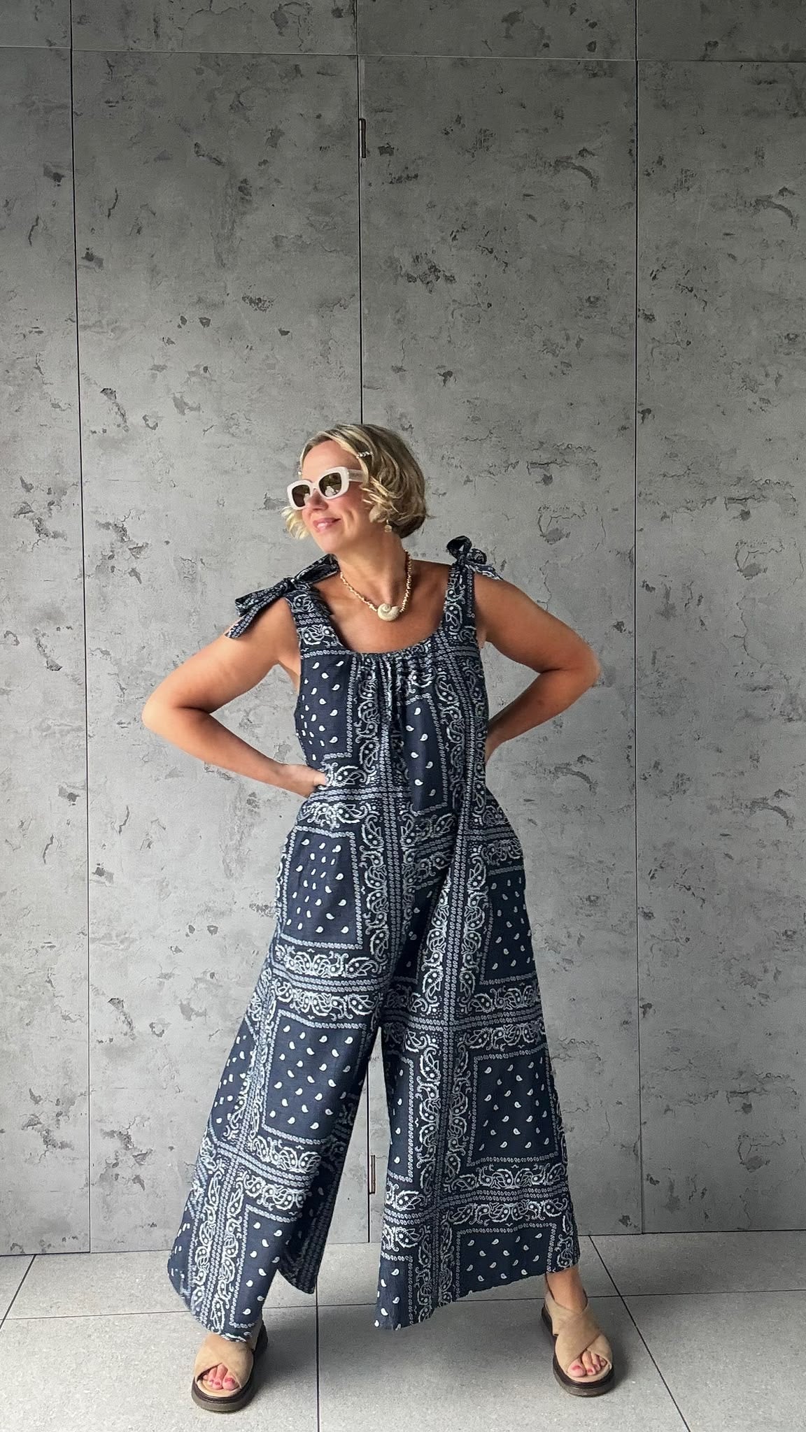 RACHEL BANDANNA NAVY JUMPSUIT *New