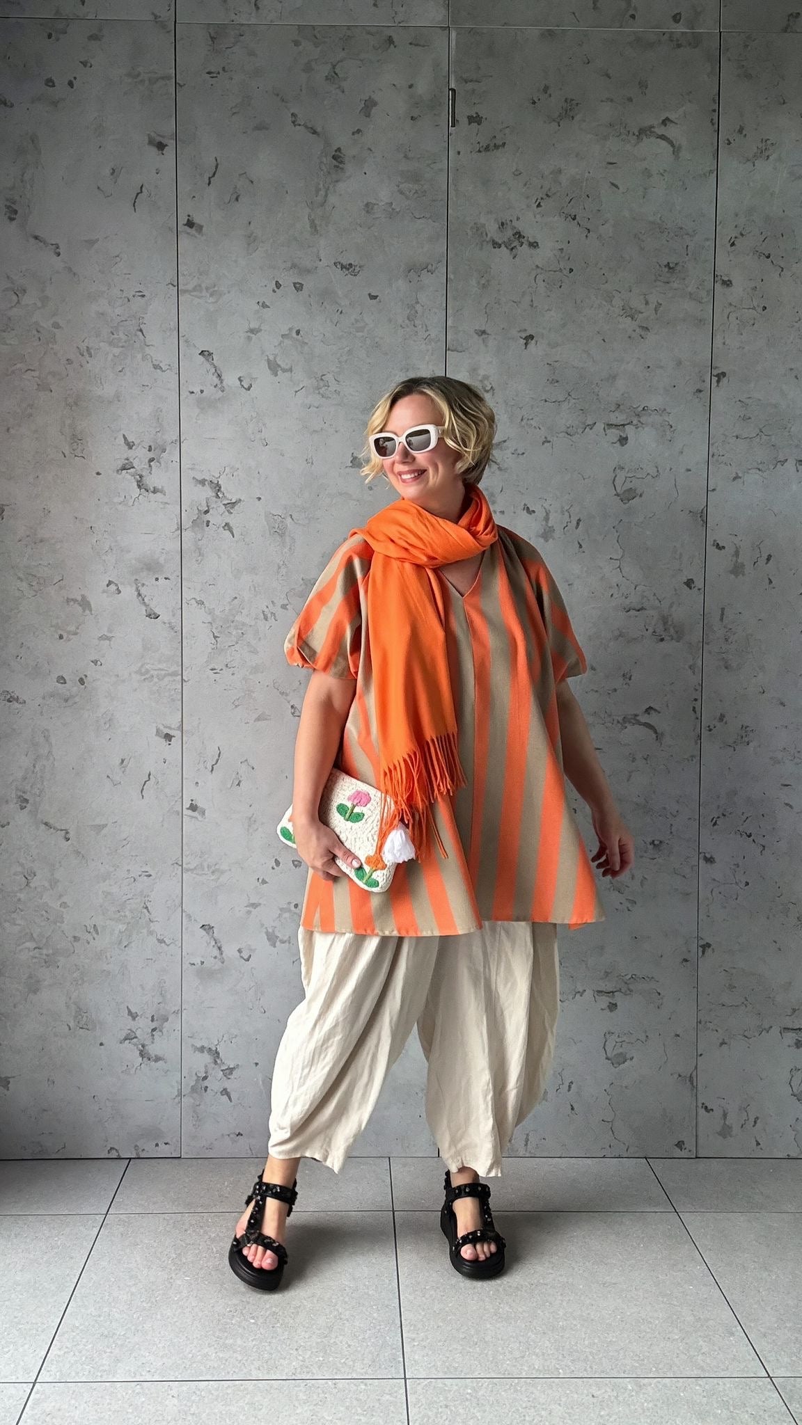 NESSA STRIPE SMOCK TOP / DRESS ORANGE & BROWN *New