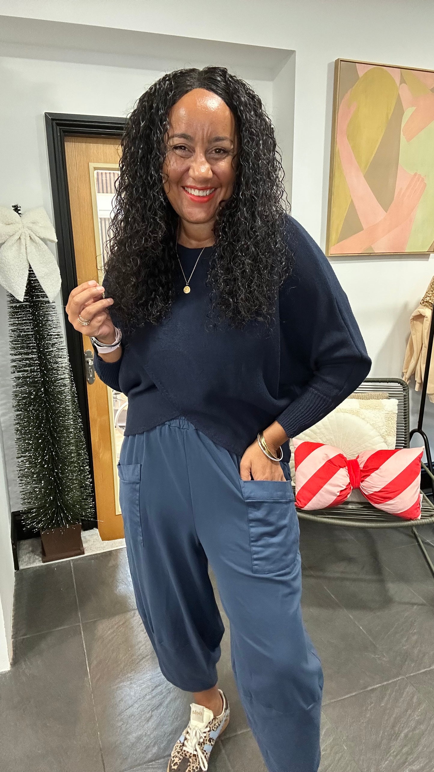 MABLE FRONT CROSS WRAP JUMPER NAVY *New