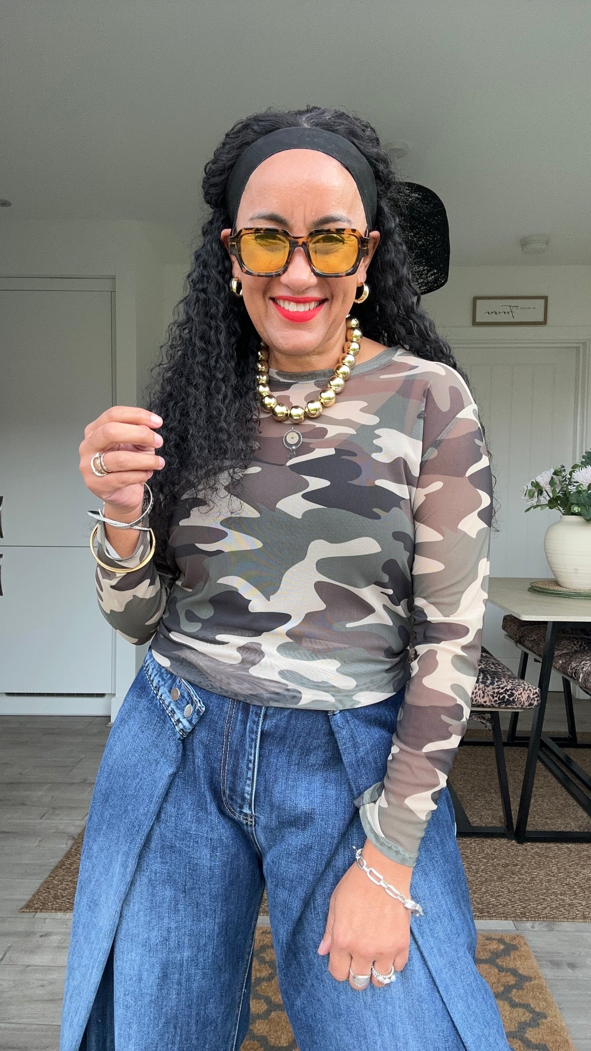 CANDICE CAMOUFLAGE MESH TOP *New