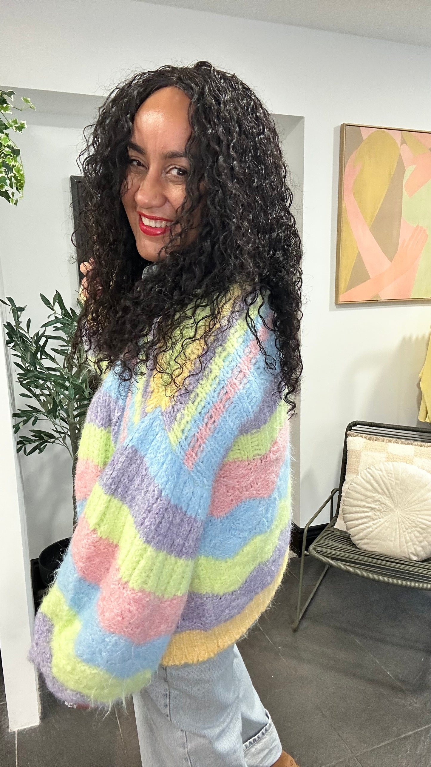 BRI CLOUD RAINBOW CLOUD CARDIGAN PASTEL YELLOW PINK  *New