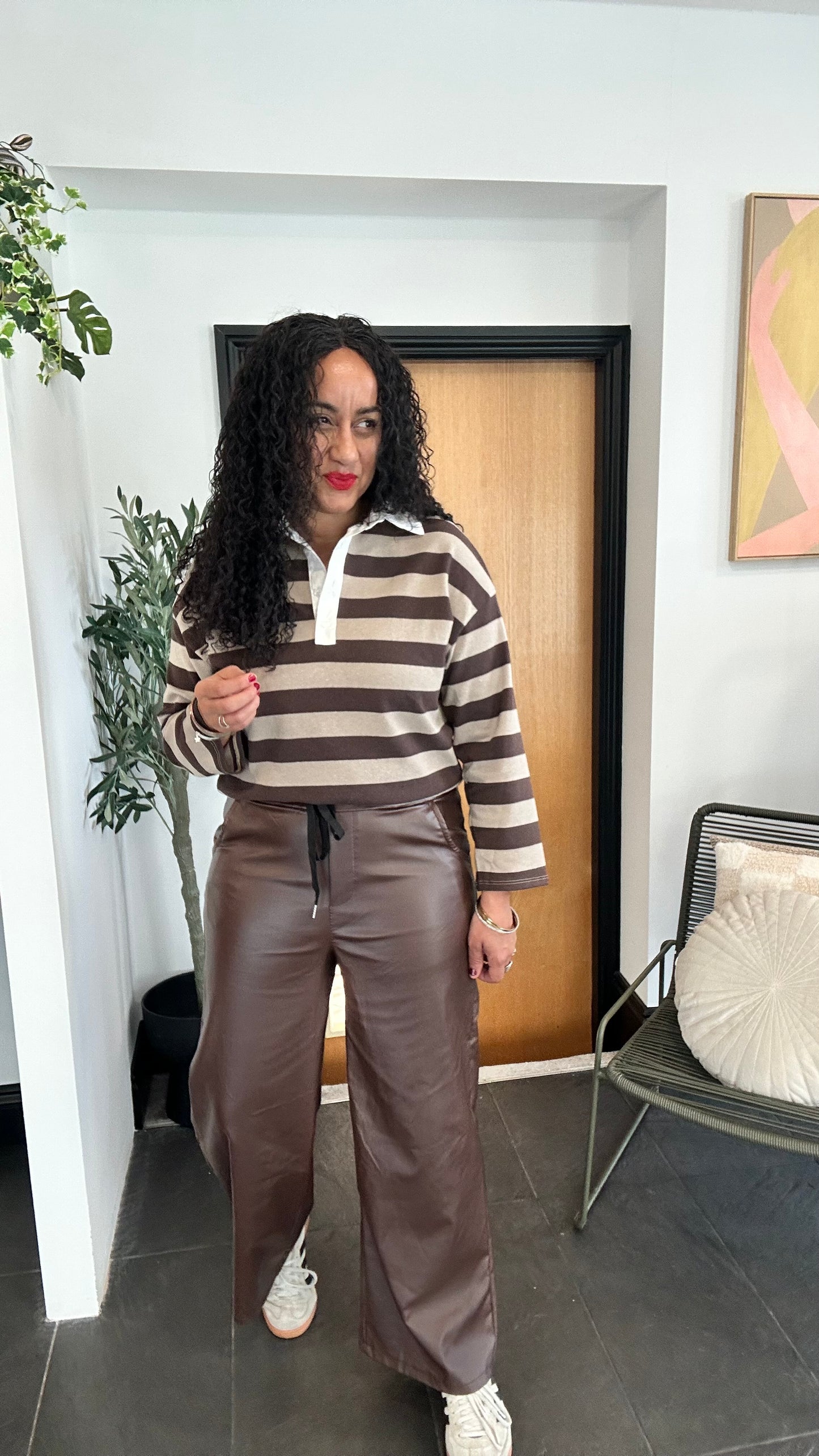 MORGAN FAUX LEATHER TROUSERS BROWN *New