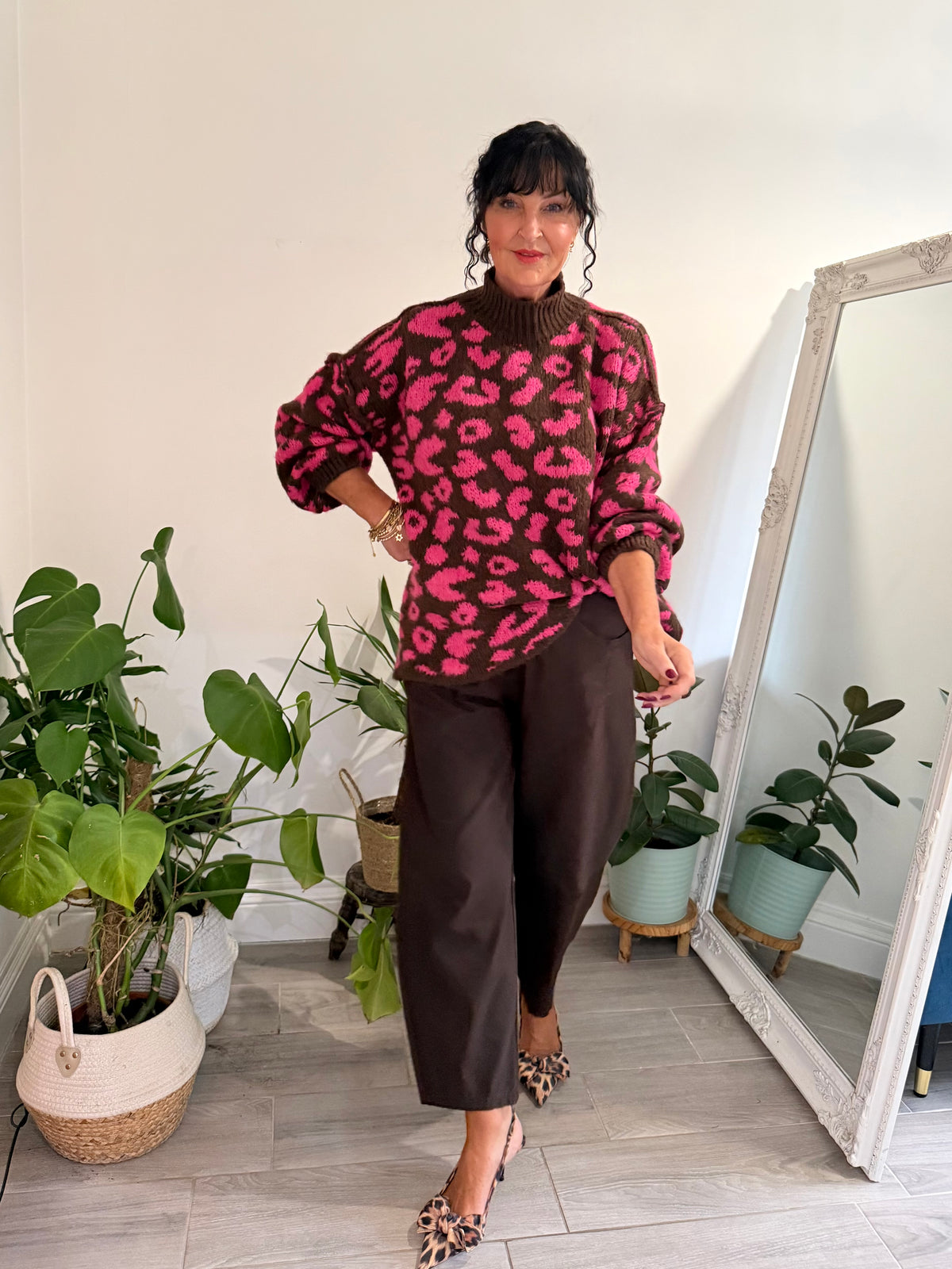 ALEX LEOPARD KNITWEAR PINK & BROWN *New