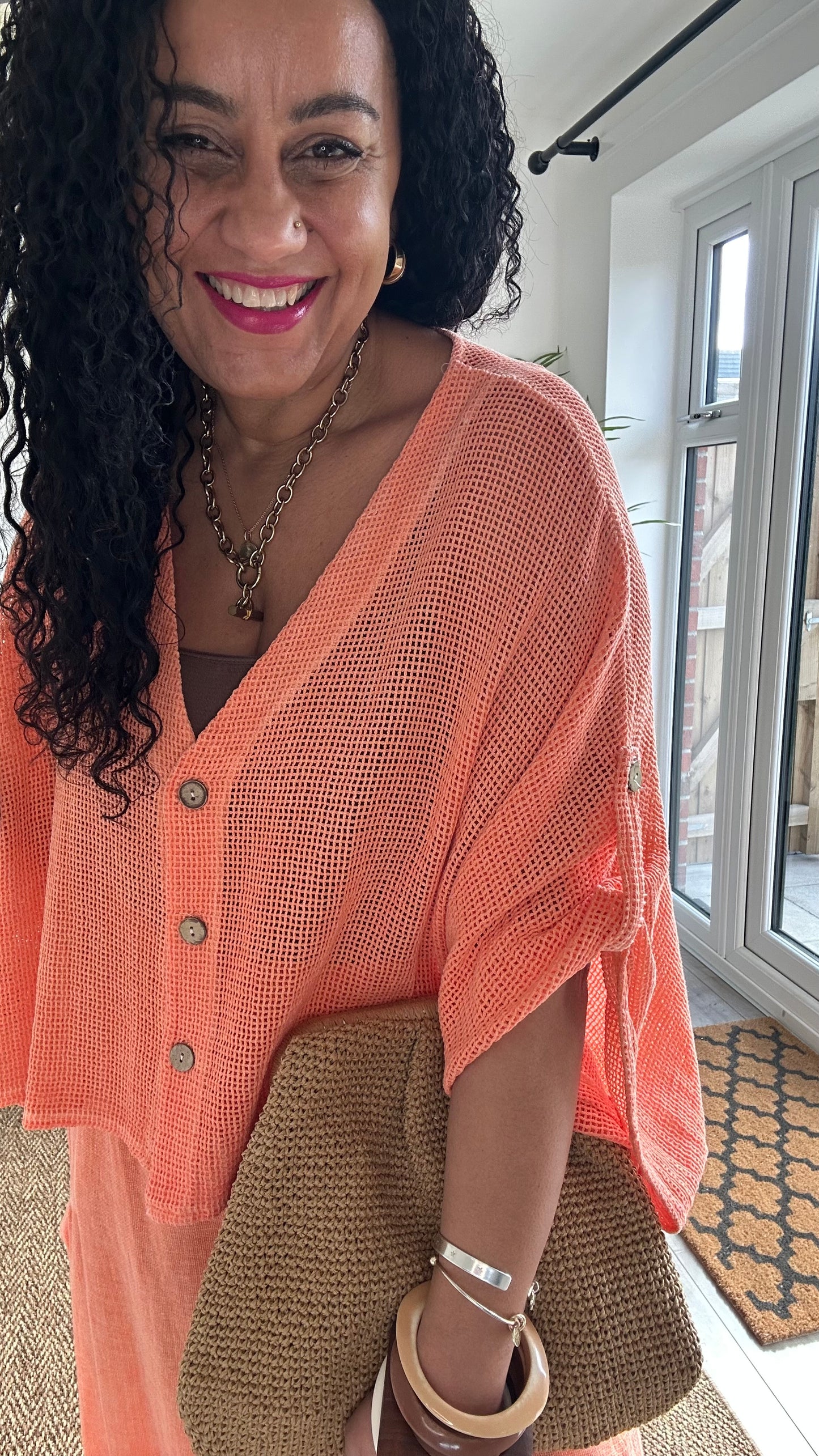 DERBY WAFFLE CARDIGAN ORANGE *New