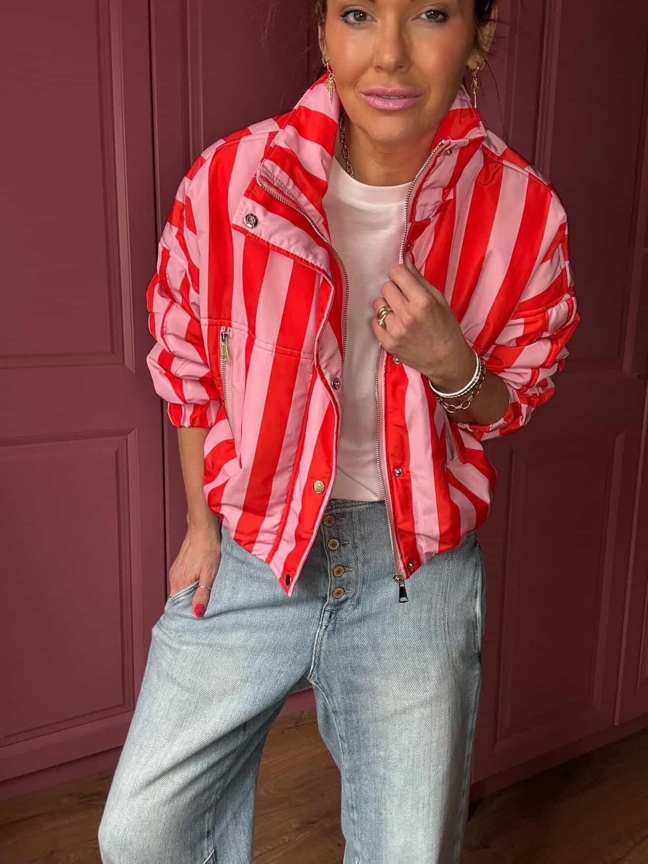 CANDY STRIPE BOMBER JACKET PINK & RED *New