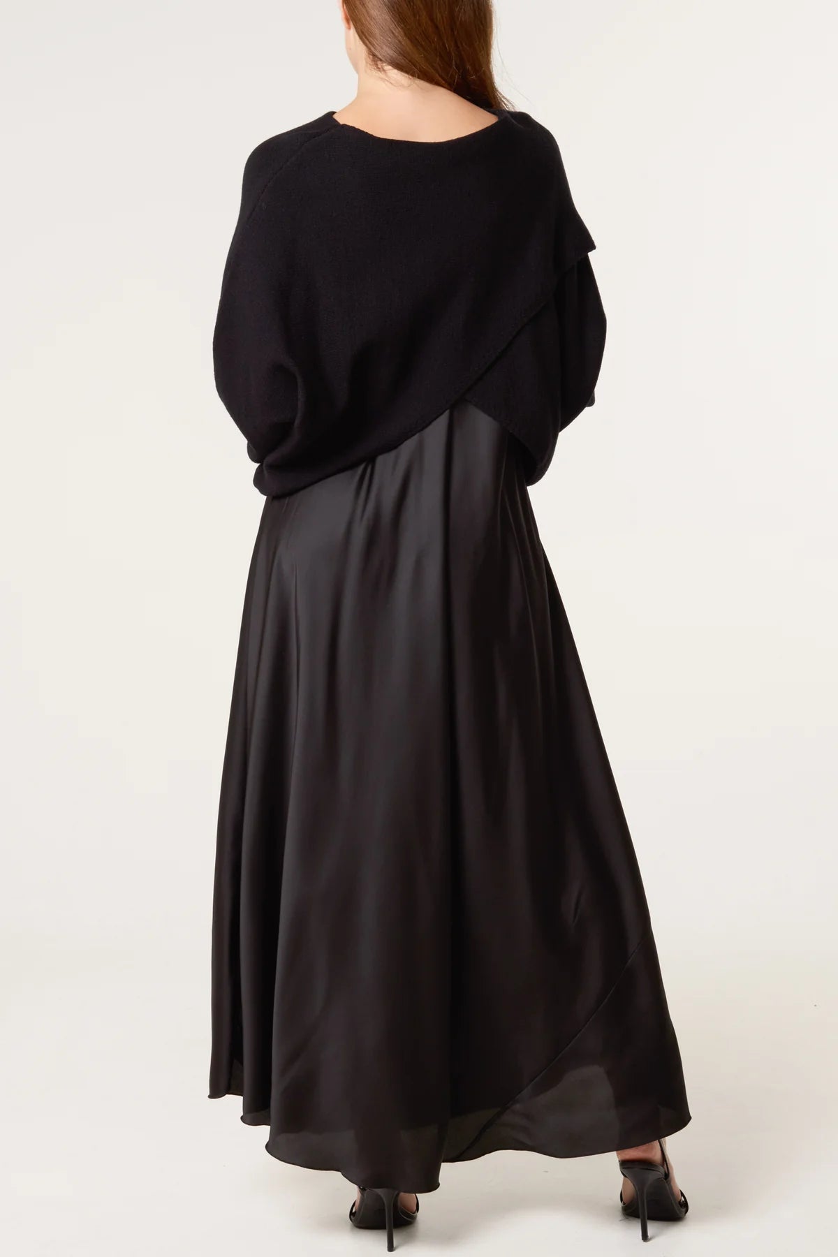 MABLE OPEN KNIT AND SATIN MAXI DRESS BLACK *New