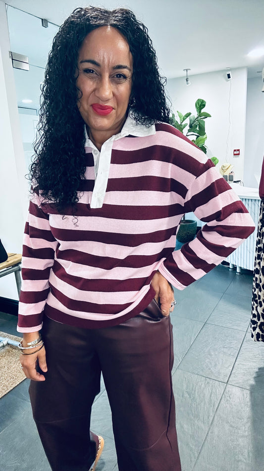 STRIPED RUGBY SHIRT BURGUNDY & PINK 🍇🩷 *New