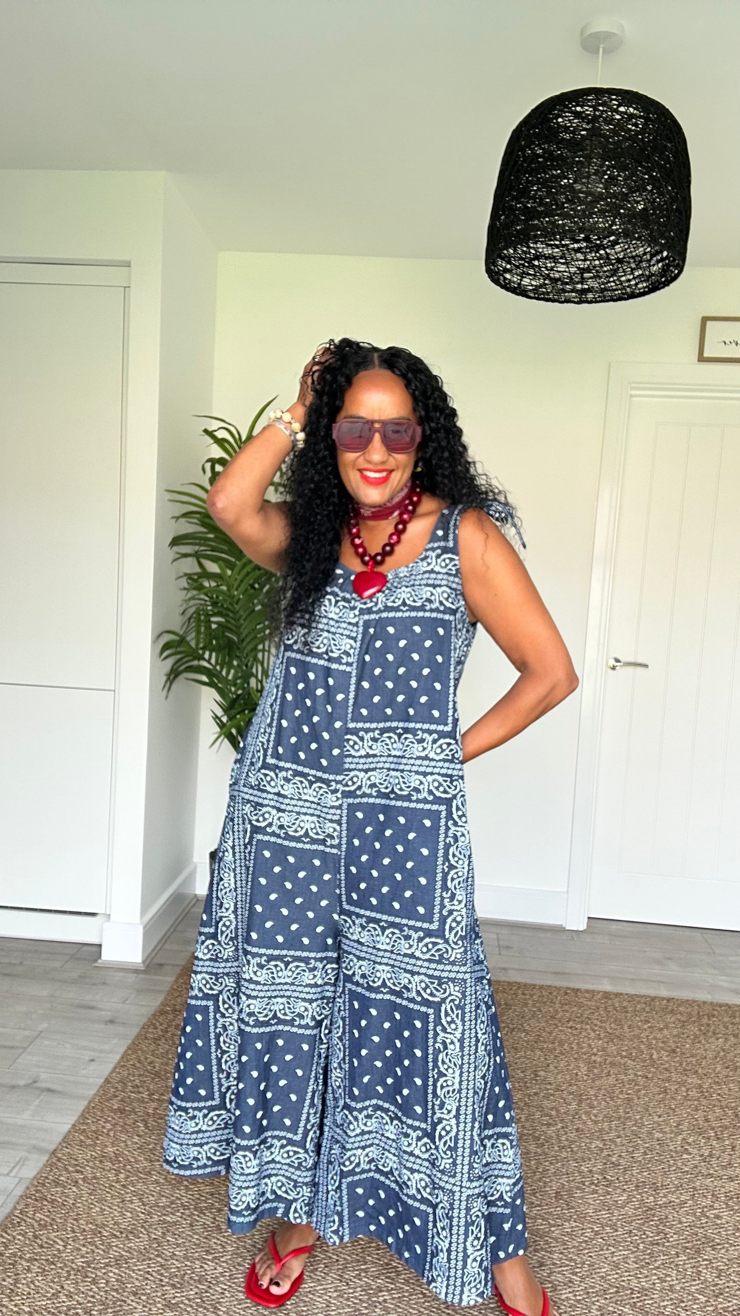 RACHEL BANDANNA NAVY JUMPSUIT *New