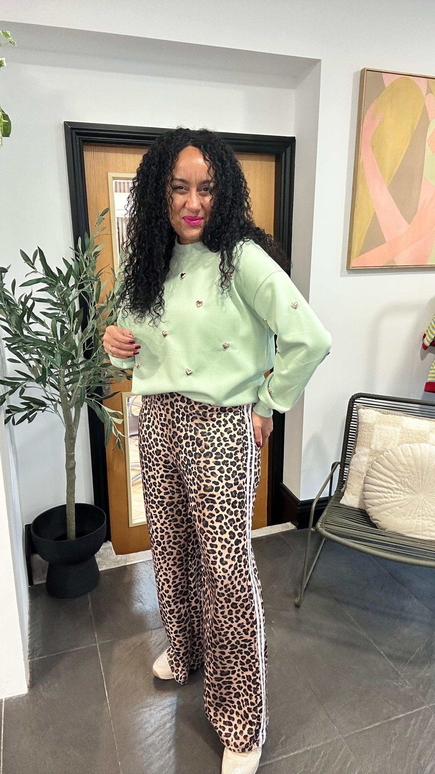 LUXE LEOPARD TRACK PANTS WHITE STRIPE *New