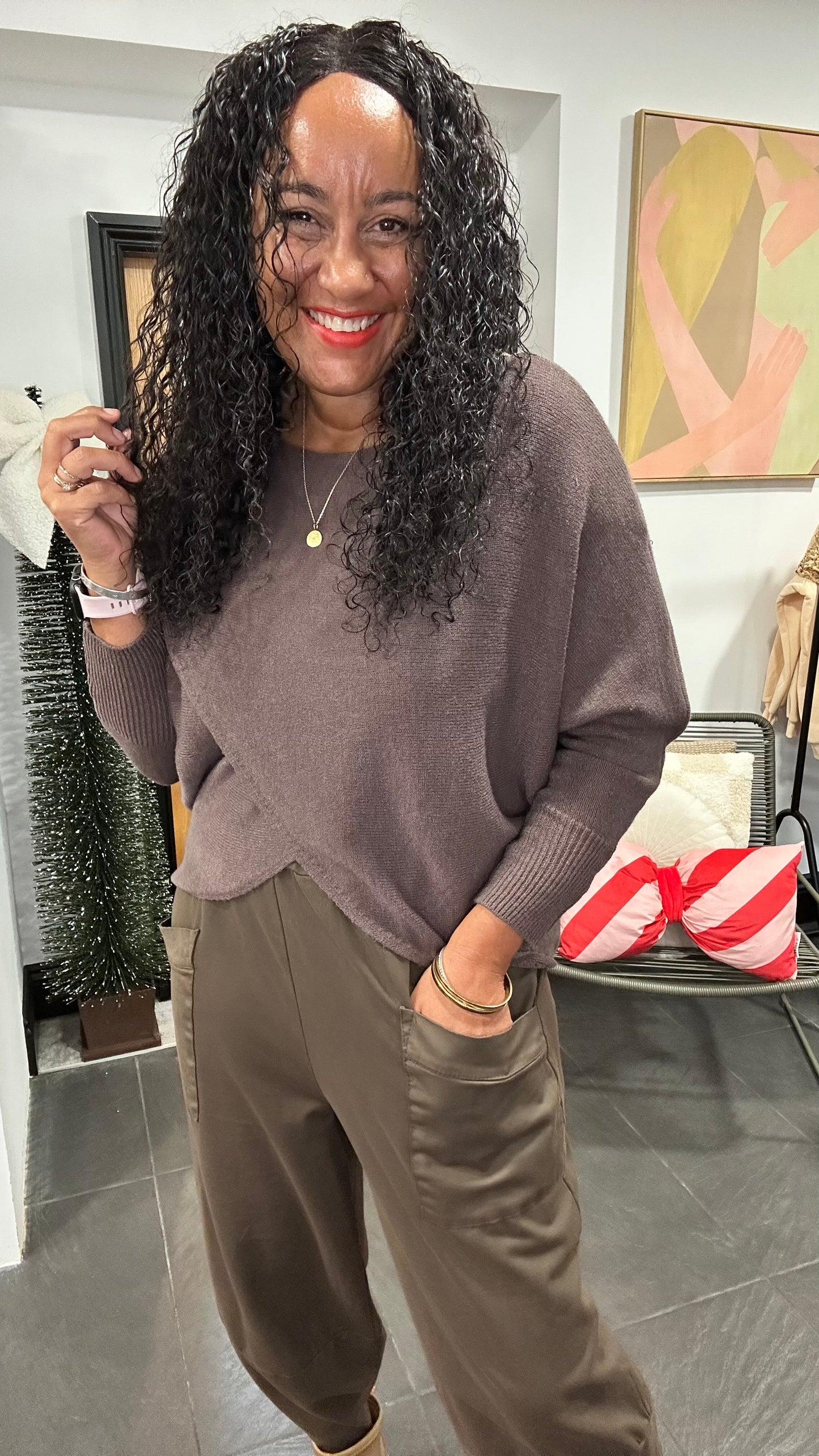 MABLE FRONT CROSS WRAP JUMPER MOCHA *New