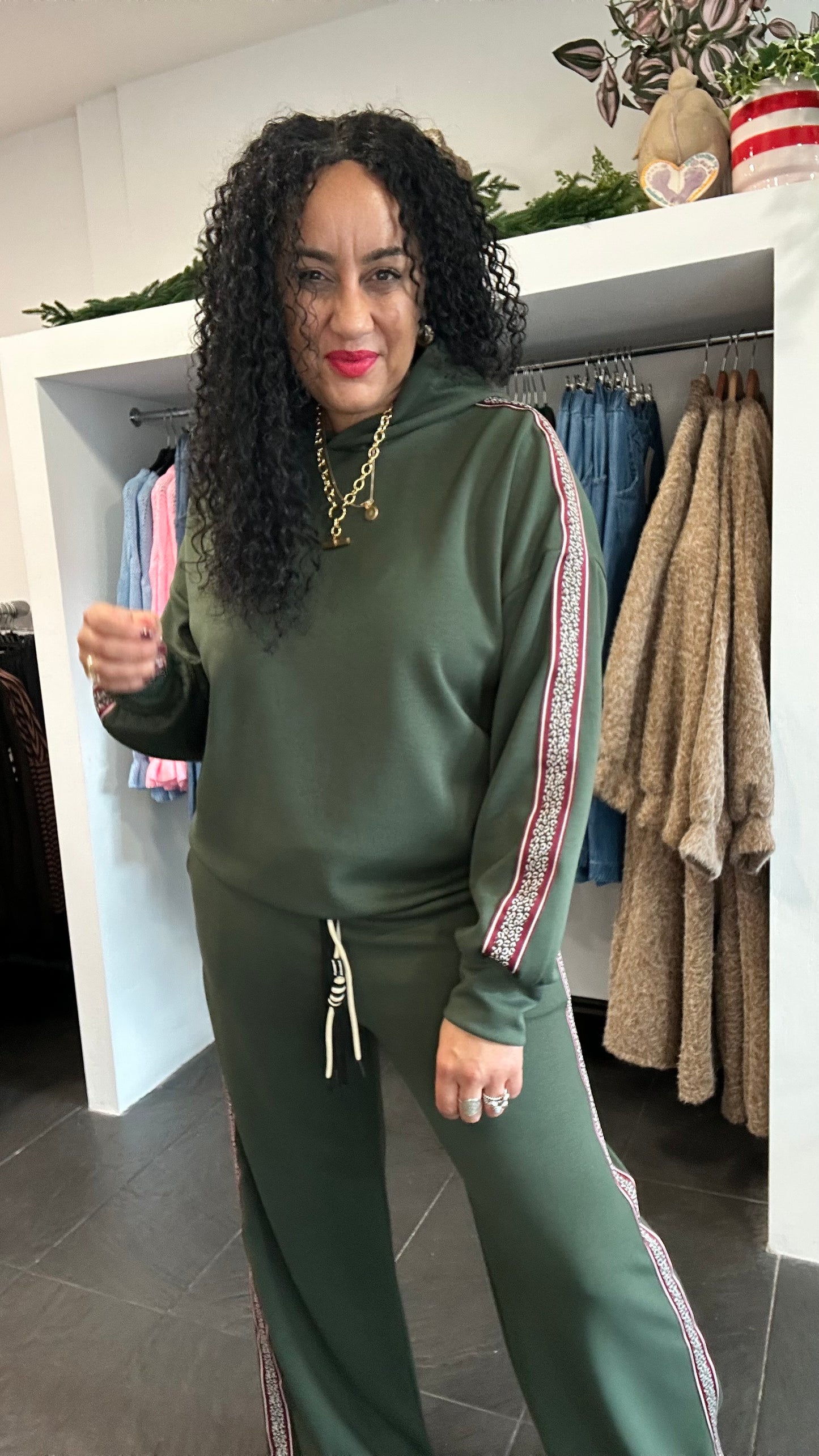 SALE HOLLY HOODED TRACKSUIT SET FOREST GREEN KHAKI