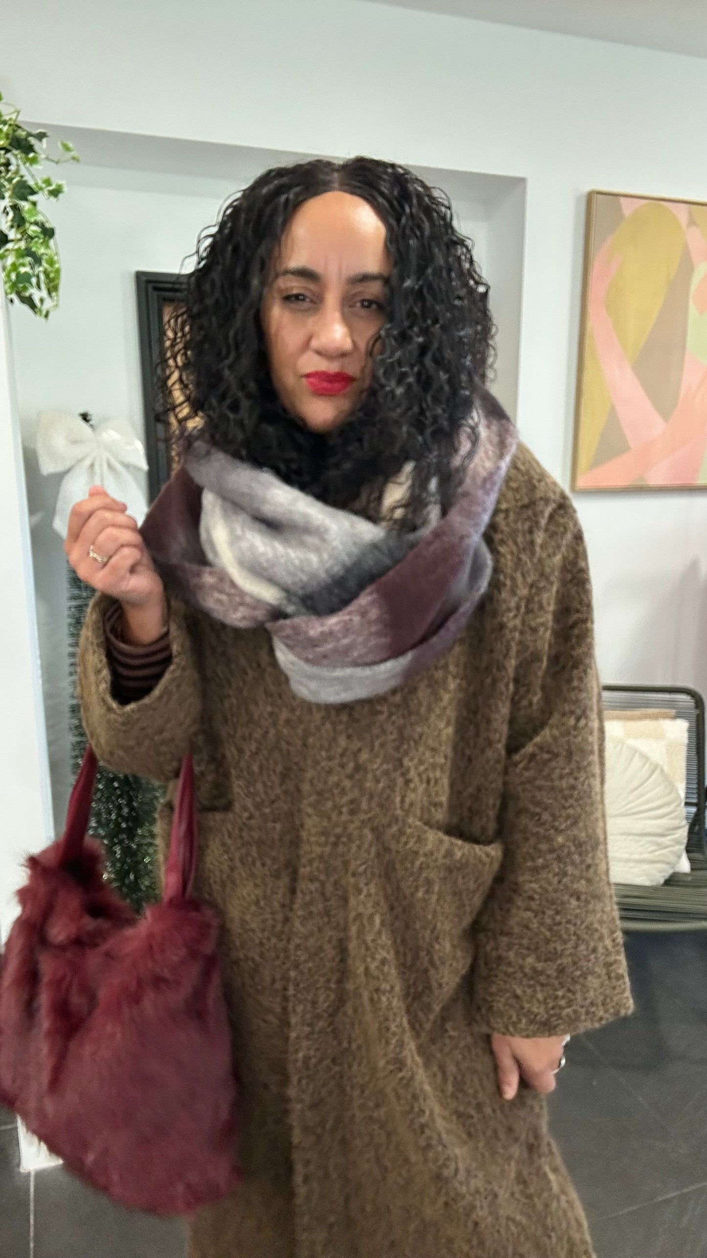 PLAID CHECK BLANKET SCARF PLUM *New