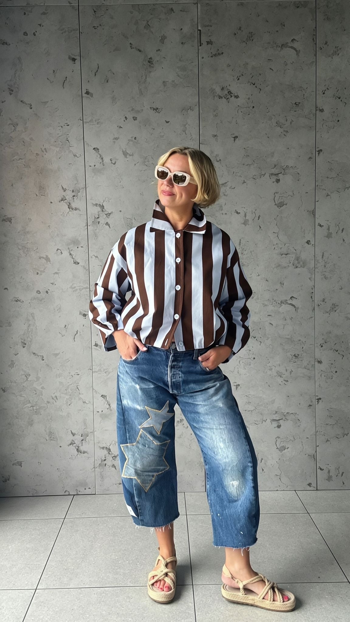 CANDY STRIPE DENIM JACKET BROWN & BLUE *New