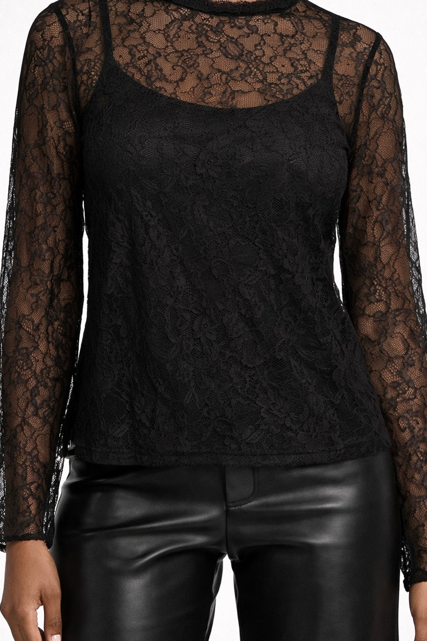 SALE PAULETTE LACE LONG SLEEVED TOP BLACK