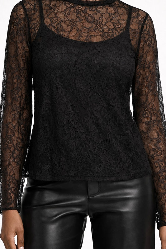 PAULETTE LACE LING SLEEVED TOP BLACK *New