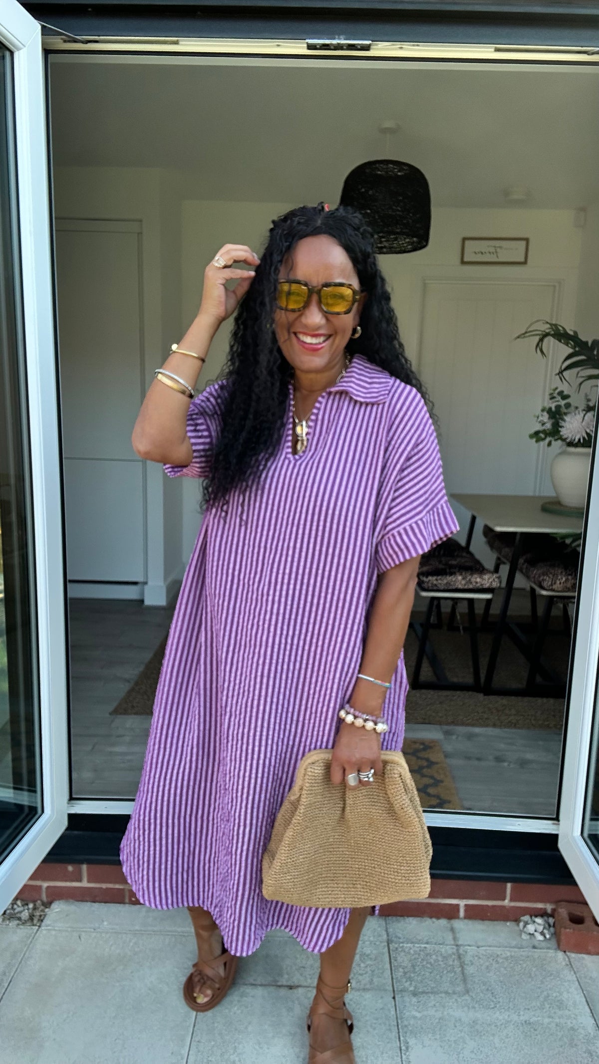 TAYO STRIPED TUNIC SHIRT DRESS PLUM *New