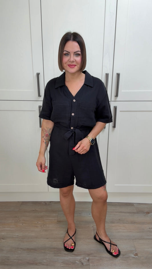SALE NATURE COTTON PLAYSUIT BLACK