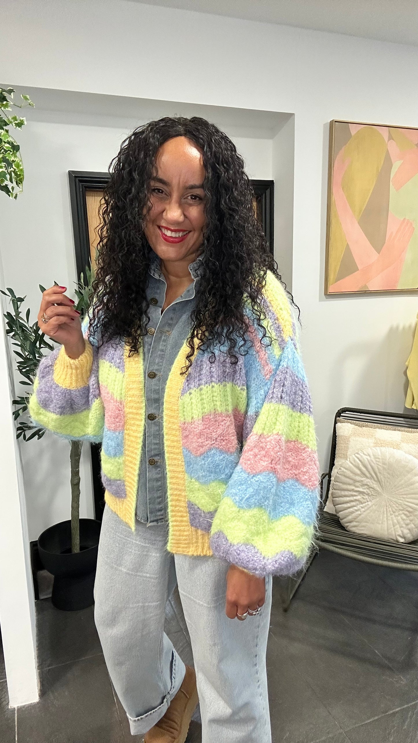 BRI CLOUD RAINBOW CLOUD CARDIGAN PASTEL YELLOW PINK  *New