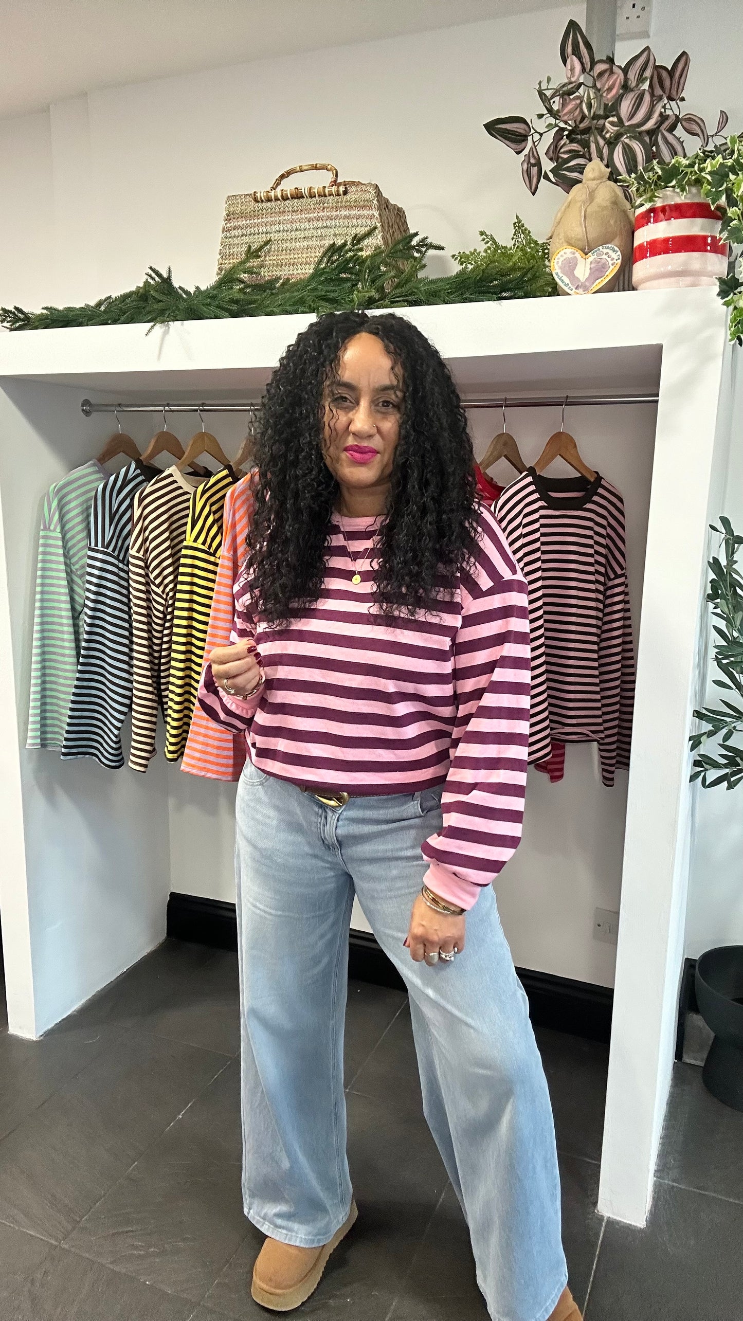 BRITTANY LONG SLEEVED STRIPE TOP PURPLE & PINK *New