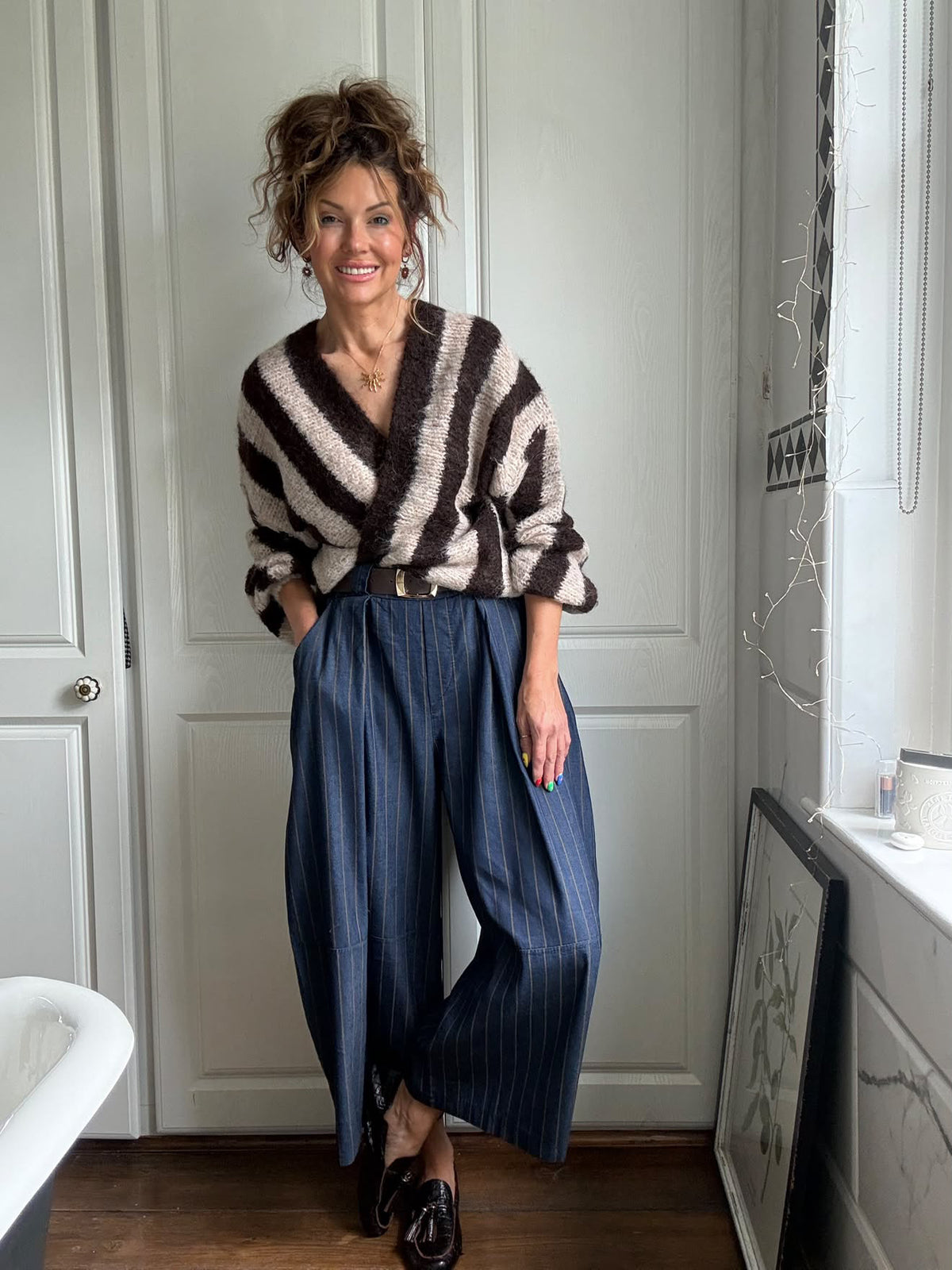VESA STRIPE CARDIGAN CREAM & BROWN *New
