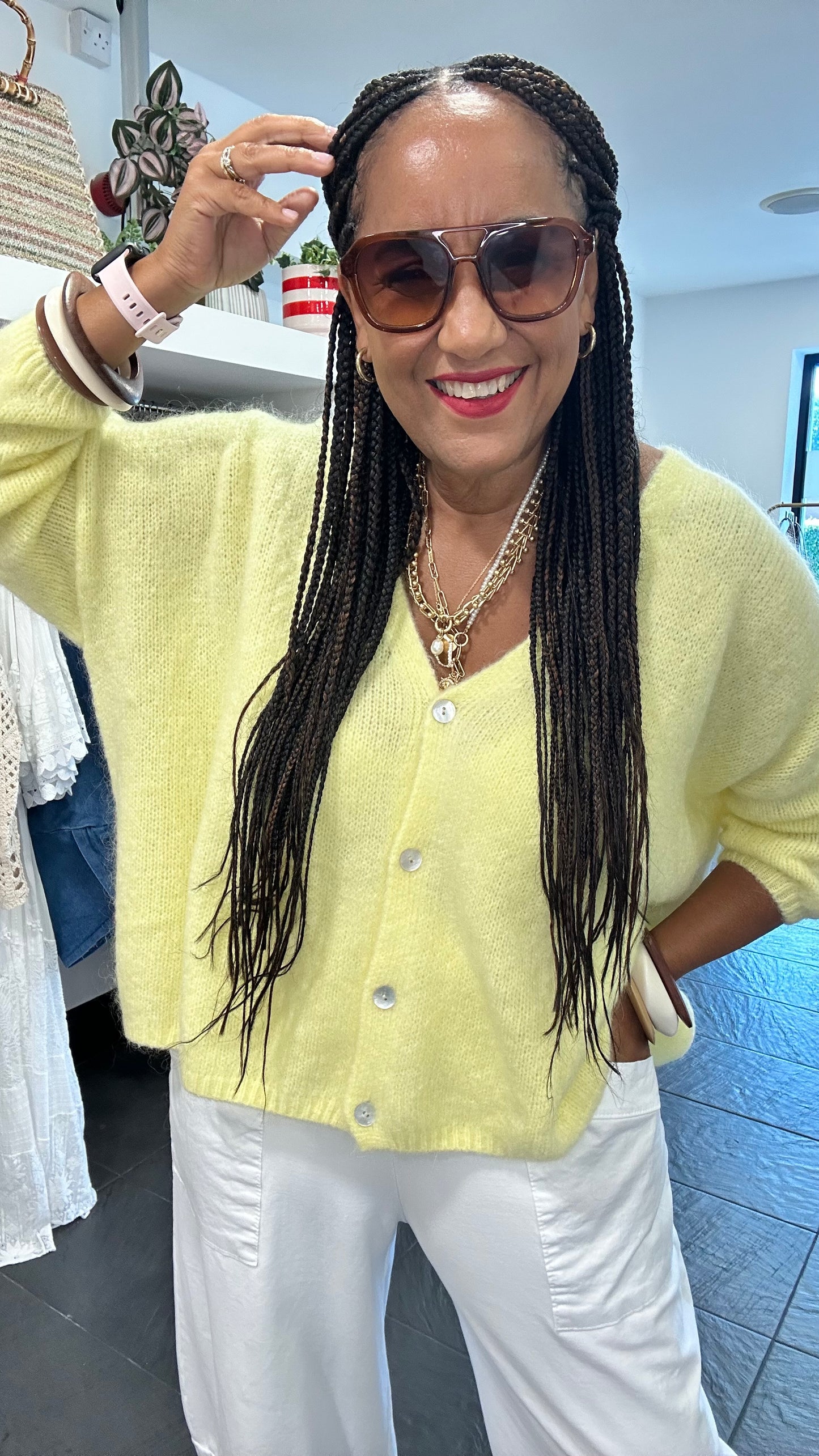 SHAKIRA SLOUCHY V NECK CARDIGAN YELLOW *New