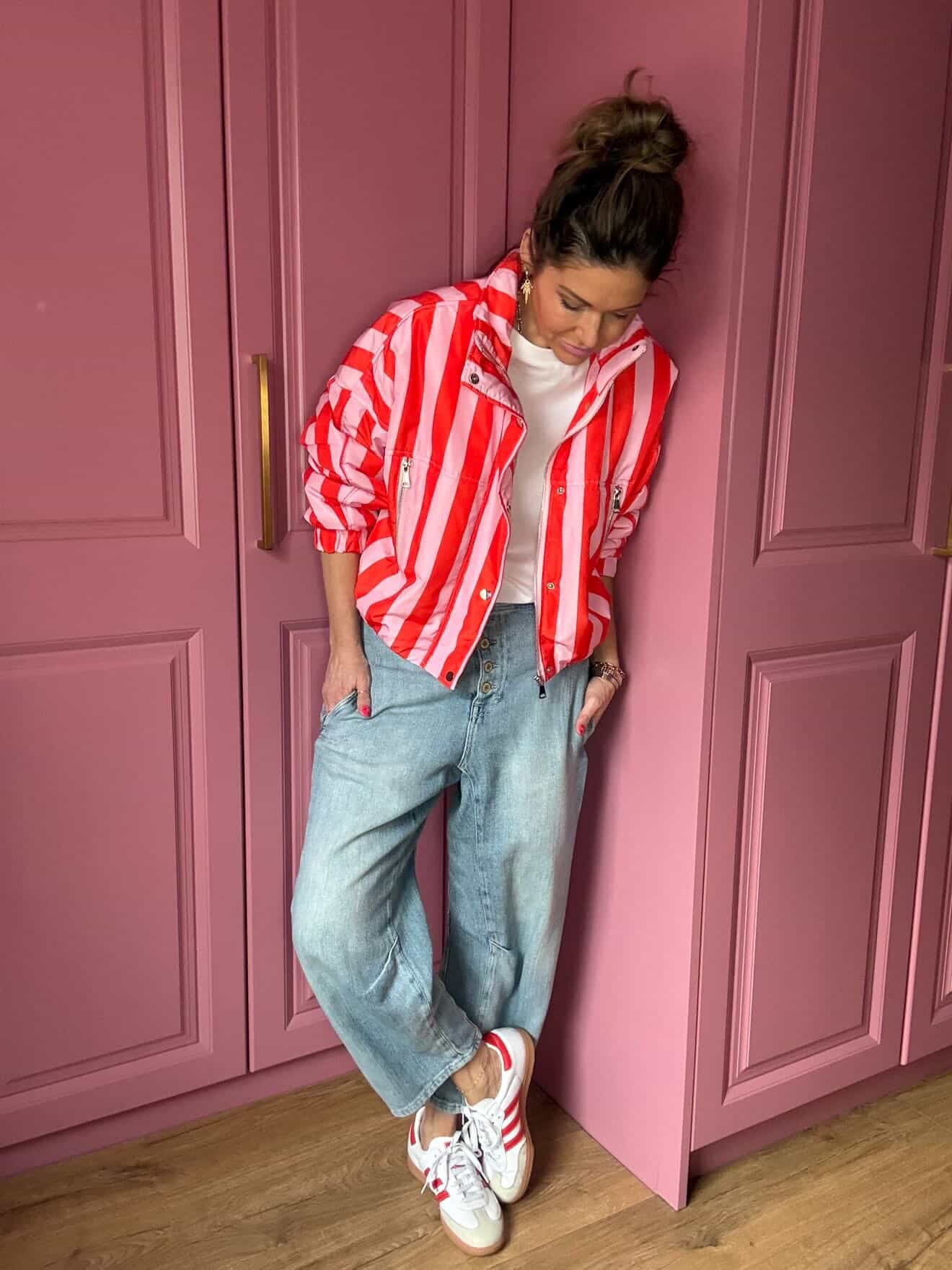 CANDY STRIPE BOMBER JACKET PINK & RED *New