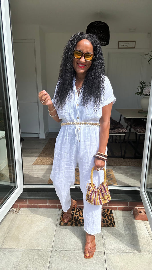 DERBY LINEN JUMPSUIT WHITE *New