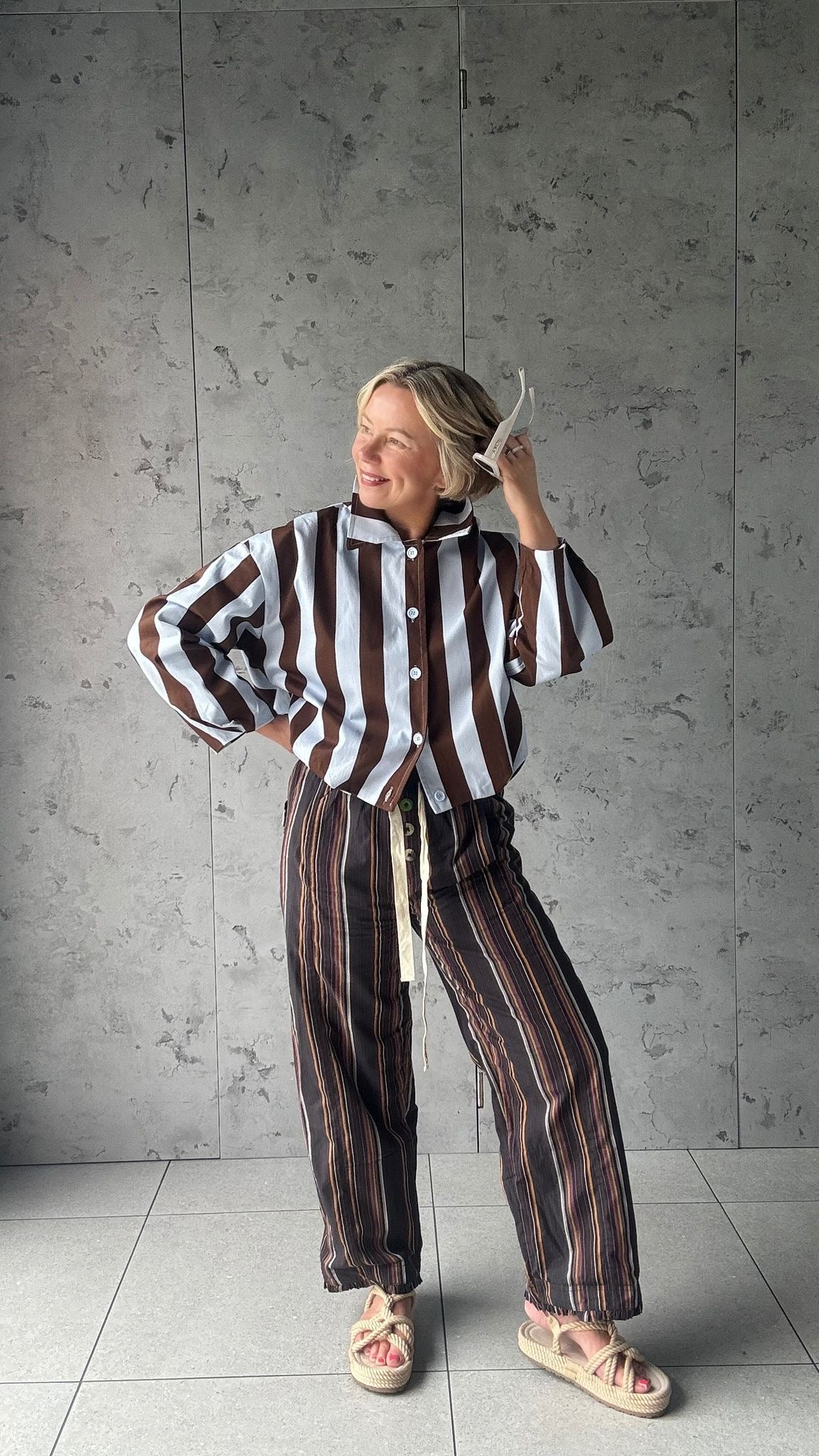 CANDY STRIPE DENIM JACKET BROWN & BLUE *New